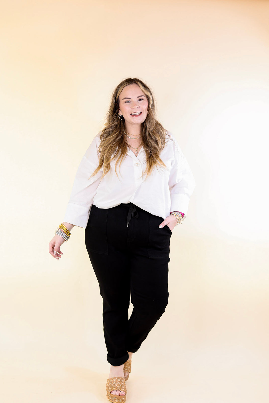 Last Chance Size 0, 1, 20W & 22W | Judy Blue | Keep It A Secret Relaxed Pull on Denim Jean Joggers in Jet Black