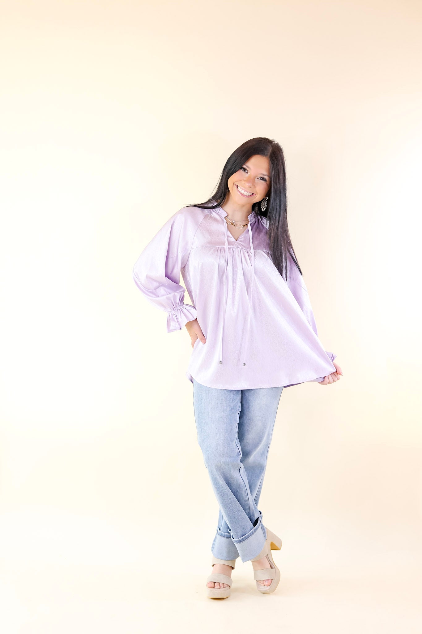 Sunset Situation Front Tie Keyhole Blouse in Lavender Purple - Giddy Up Glamour Boutique