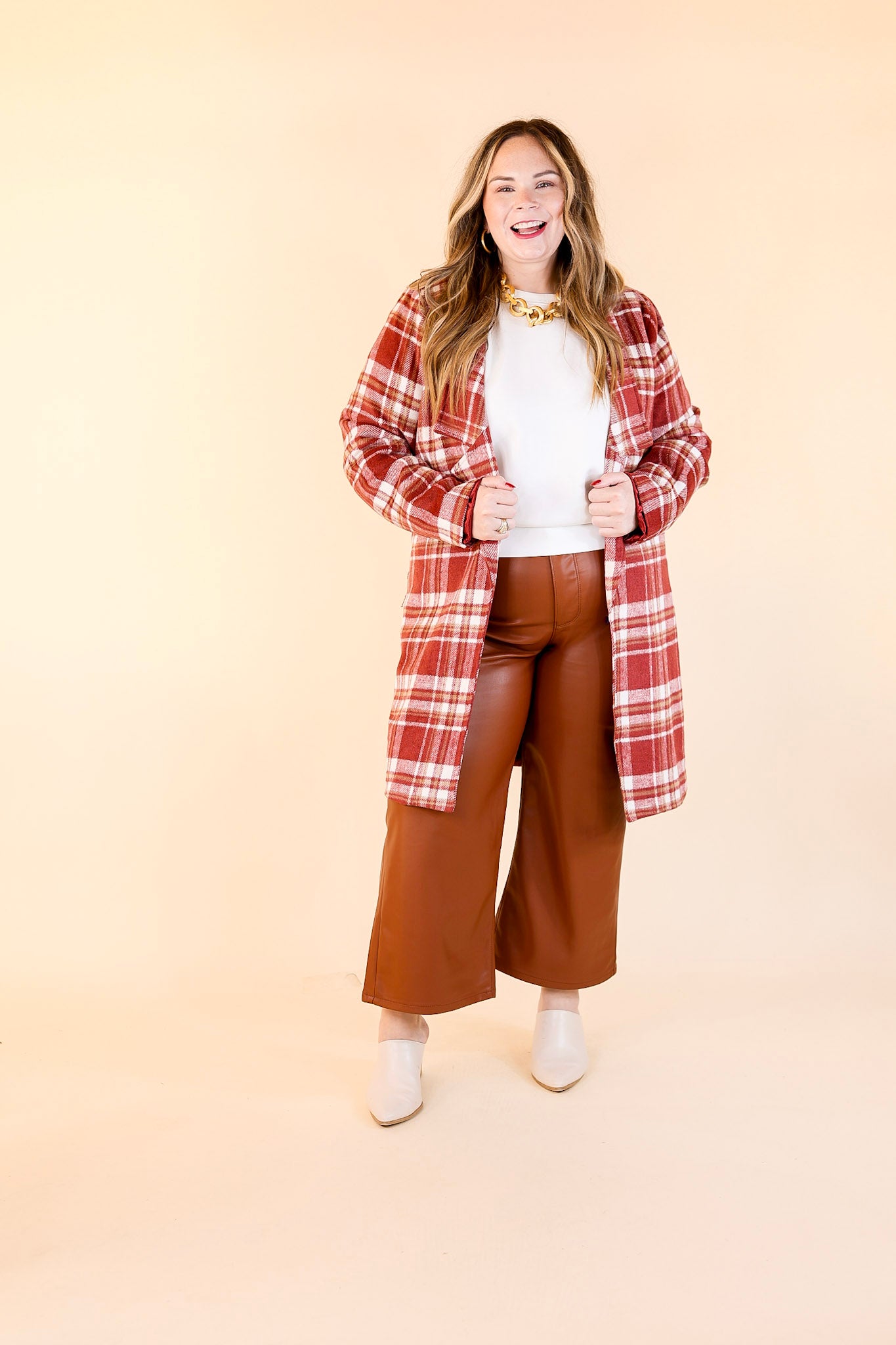 Mountain Ranch Long Plaid Jacket in Maroon