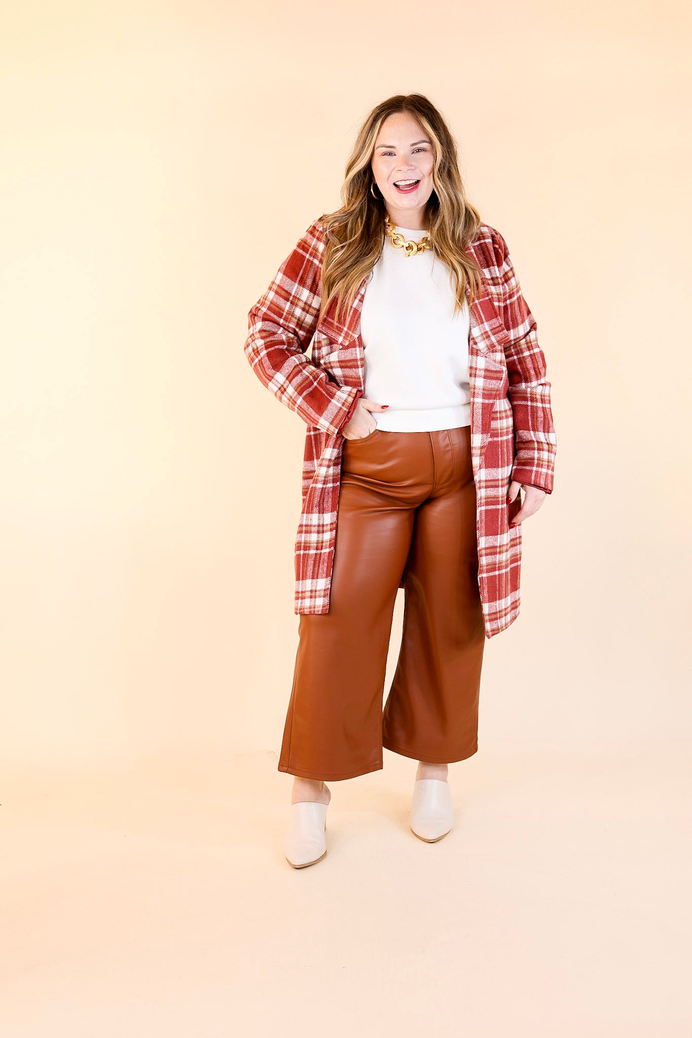 Mountain Ranch Long Plaid Jacket in Maroon