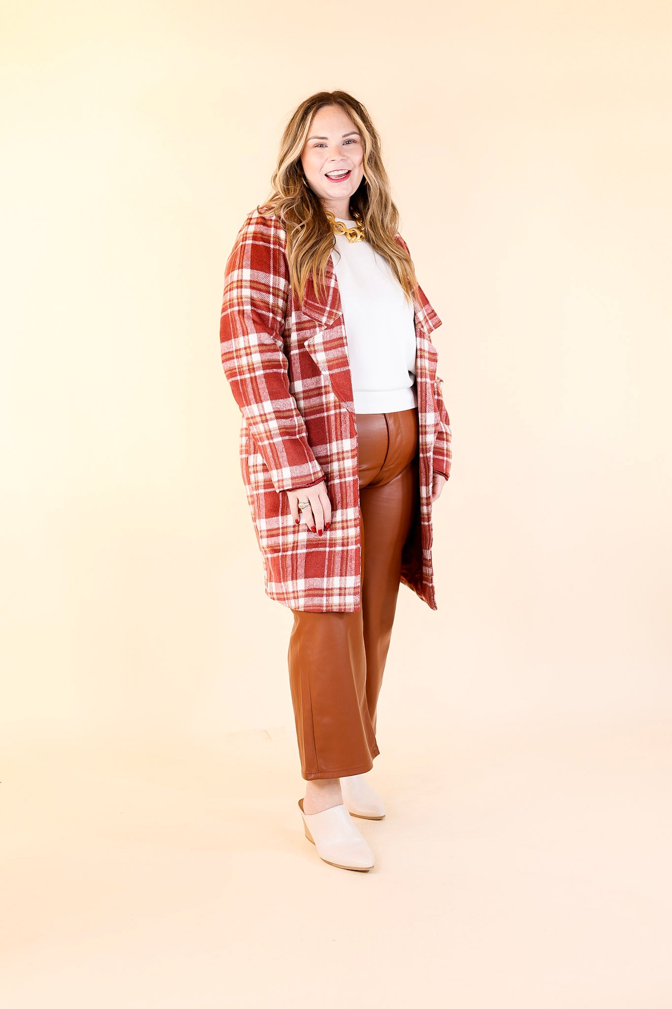 Mountain Ranch Long Plaid Jacket in Maroon