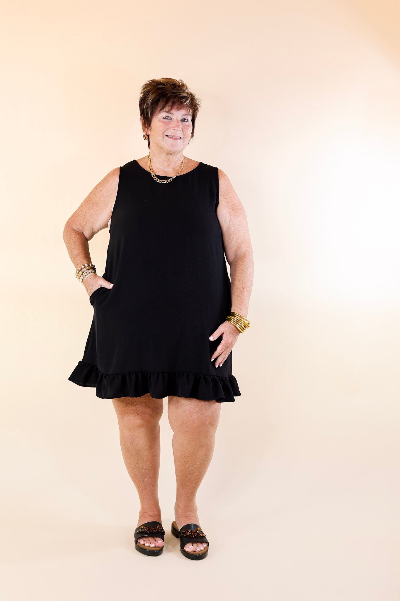 Perfectly Yours Tank Dress with Ruffle Hem in Black