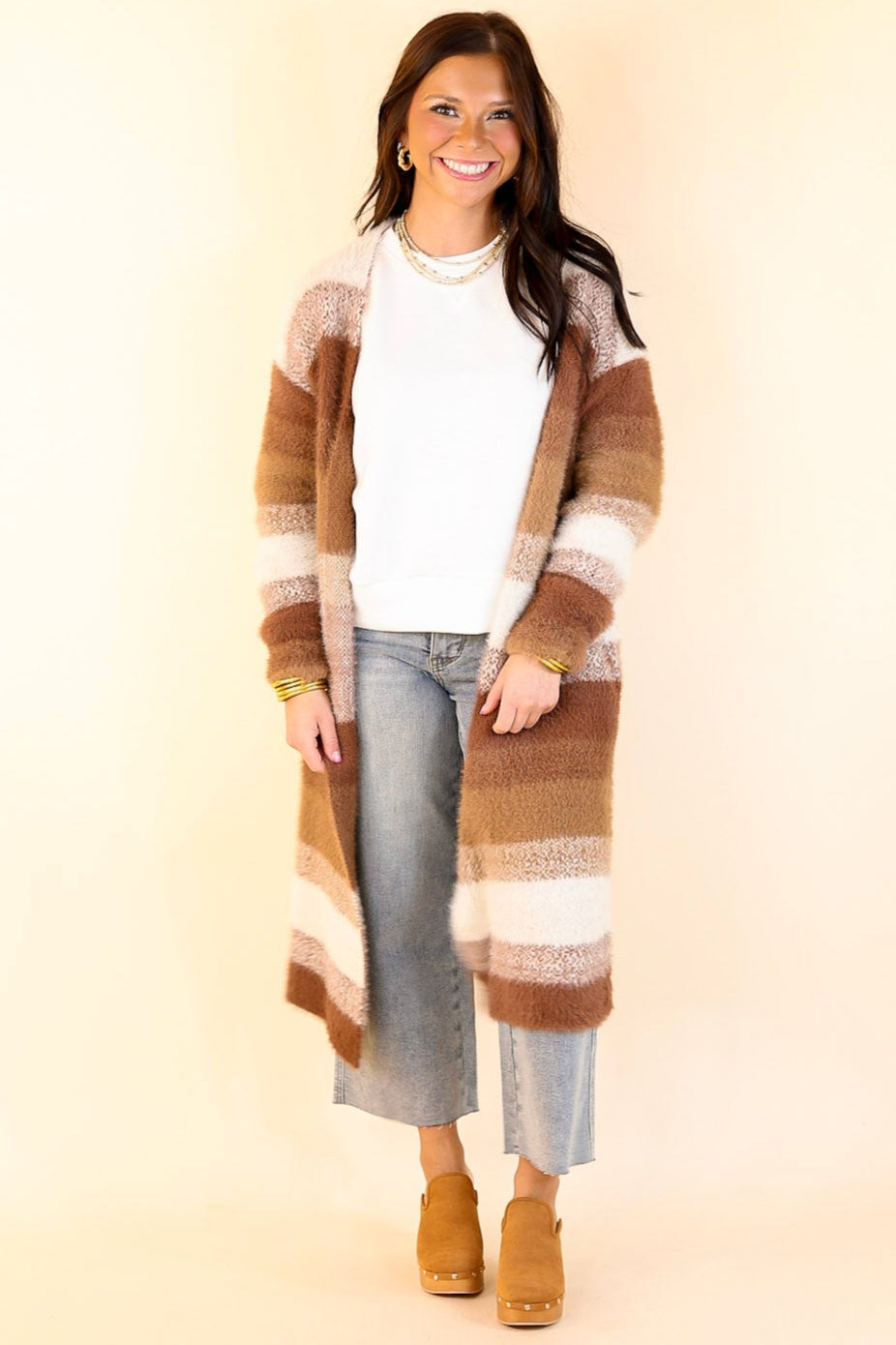 Lost in Layers Striped Eyelash Cardigan in Rust Mix