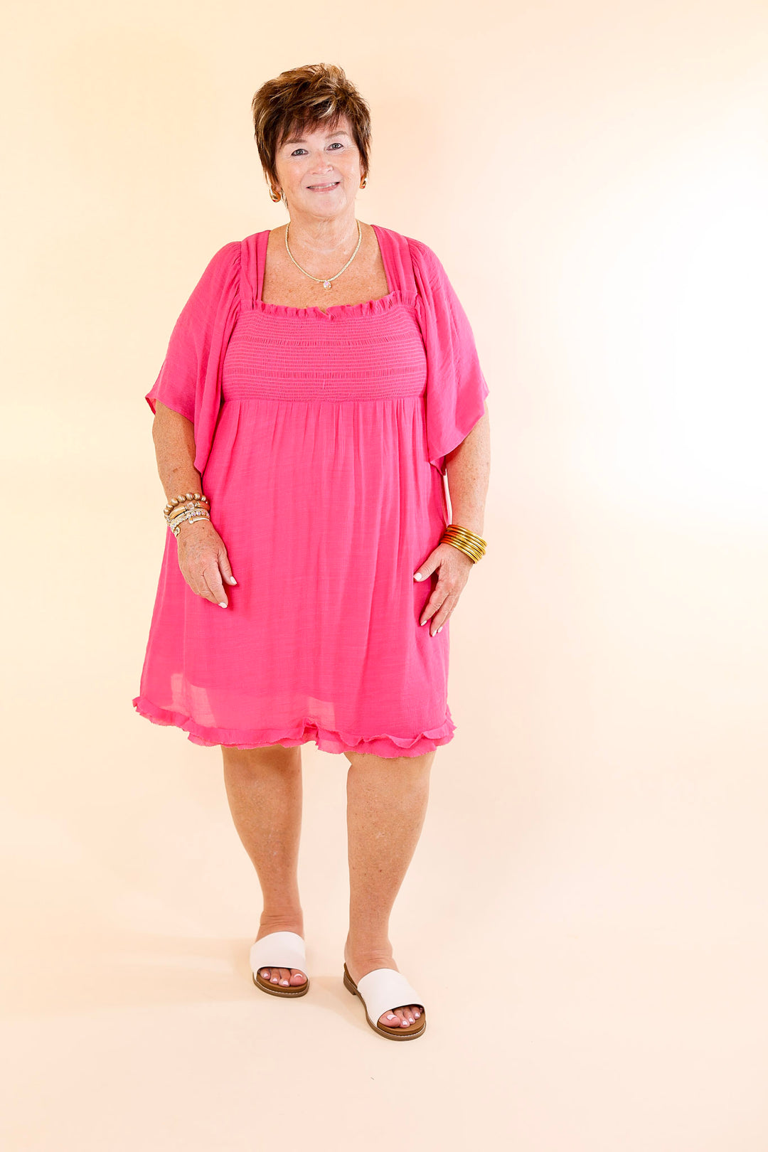 Dream And Dance Smocked Bodice Dress in Pink