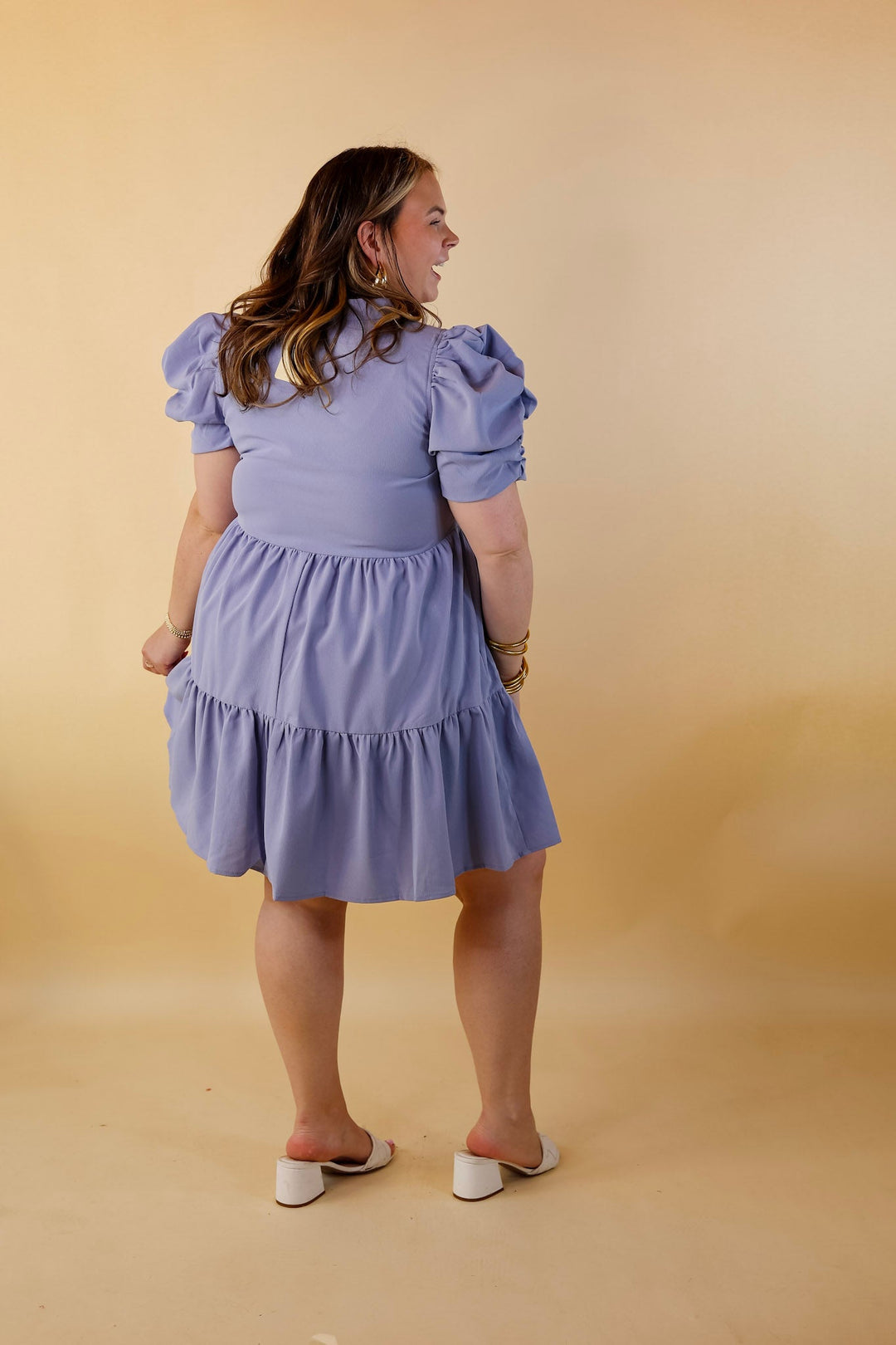 Call Me Chic Balloon Sleeve Short Dress in Chambray Blue - Giddy Up Glamour Boutique