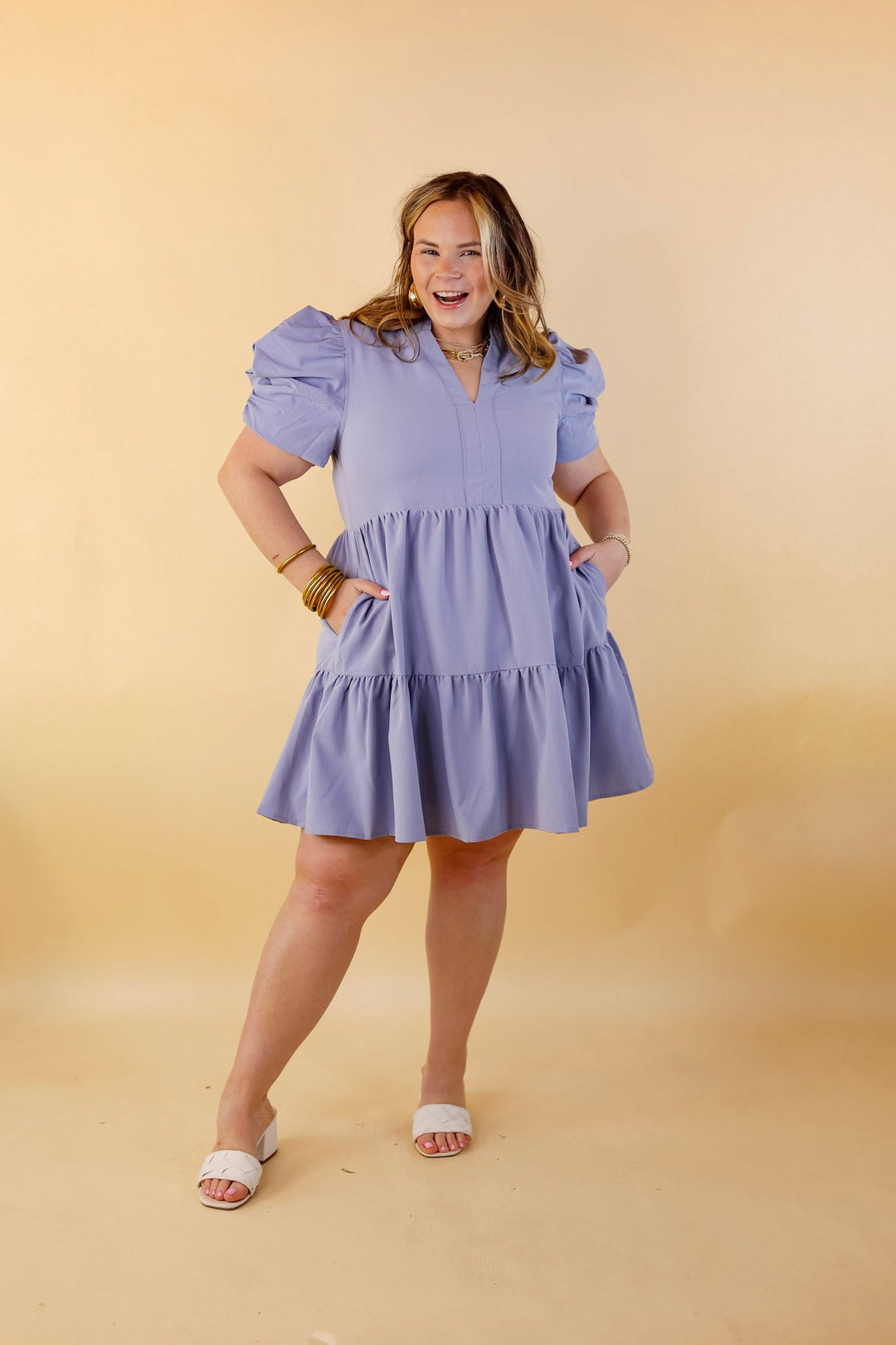 Call Me Chic Balloon Sleeve Short Dress in Chambray Blue - Giddy Up Glamour Boutique