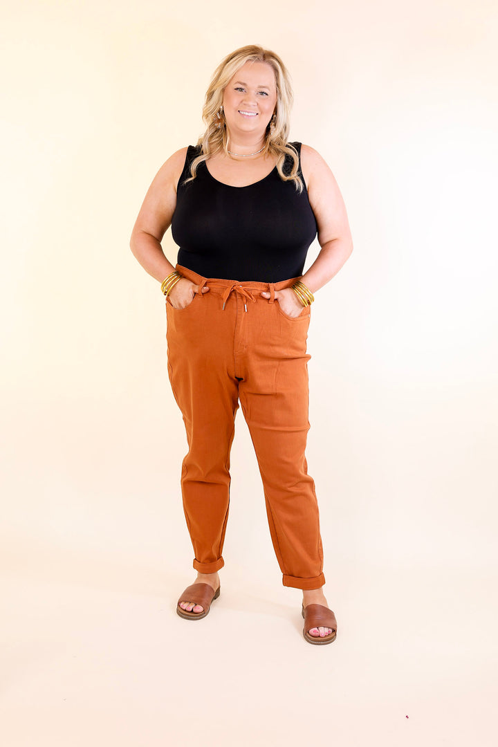Judy Blue | Keep It A Secret Relaxed Pull on Denim Jean Joggers in Rust Orange