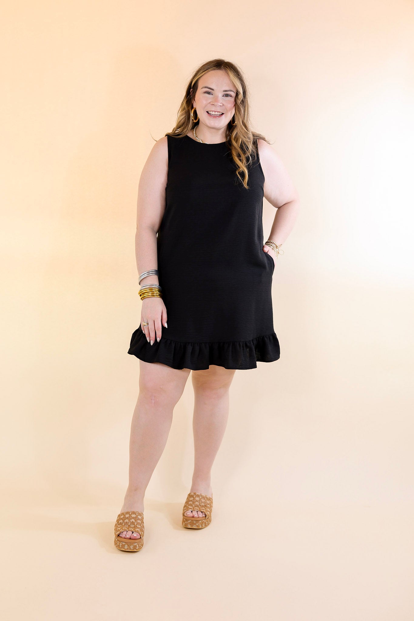 Perfectly Yours Tank Dress with Ruffle Hem in Black