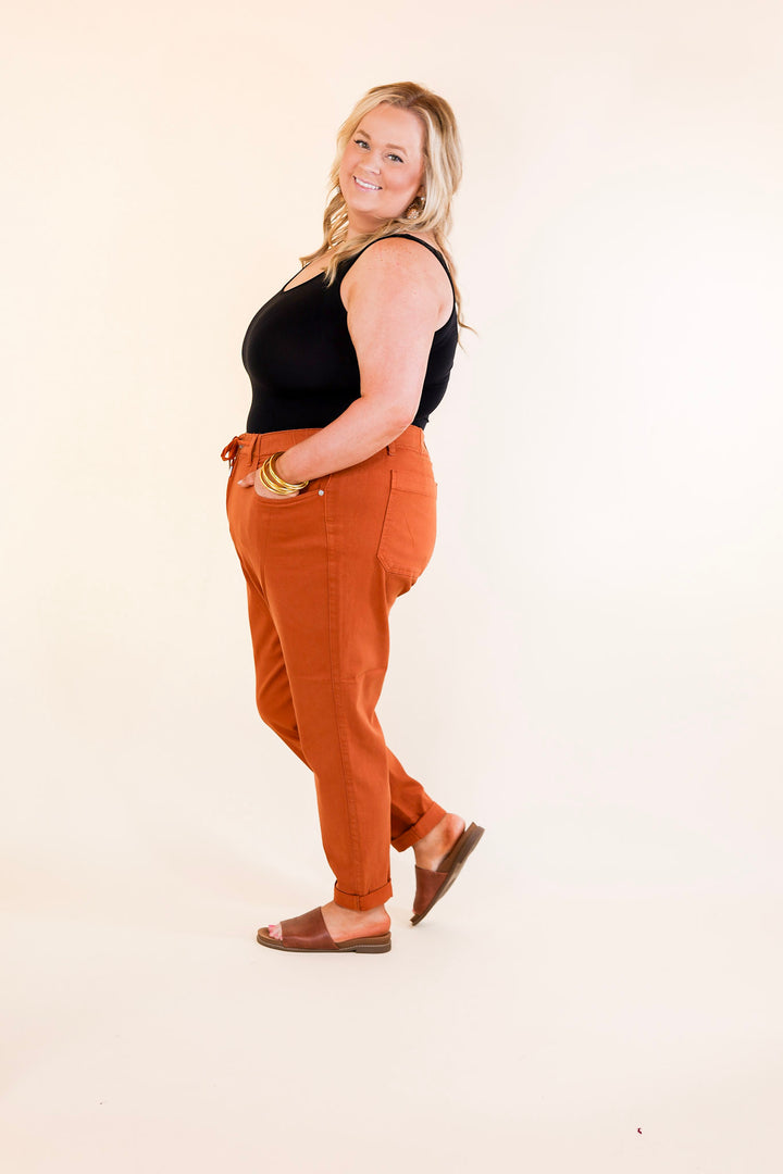 Judy Blue | Keep It A Secret Relaxed Pull on Denim Jean Joggers in Rust Orange