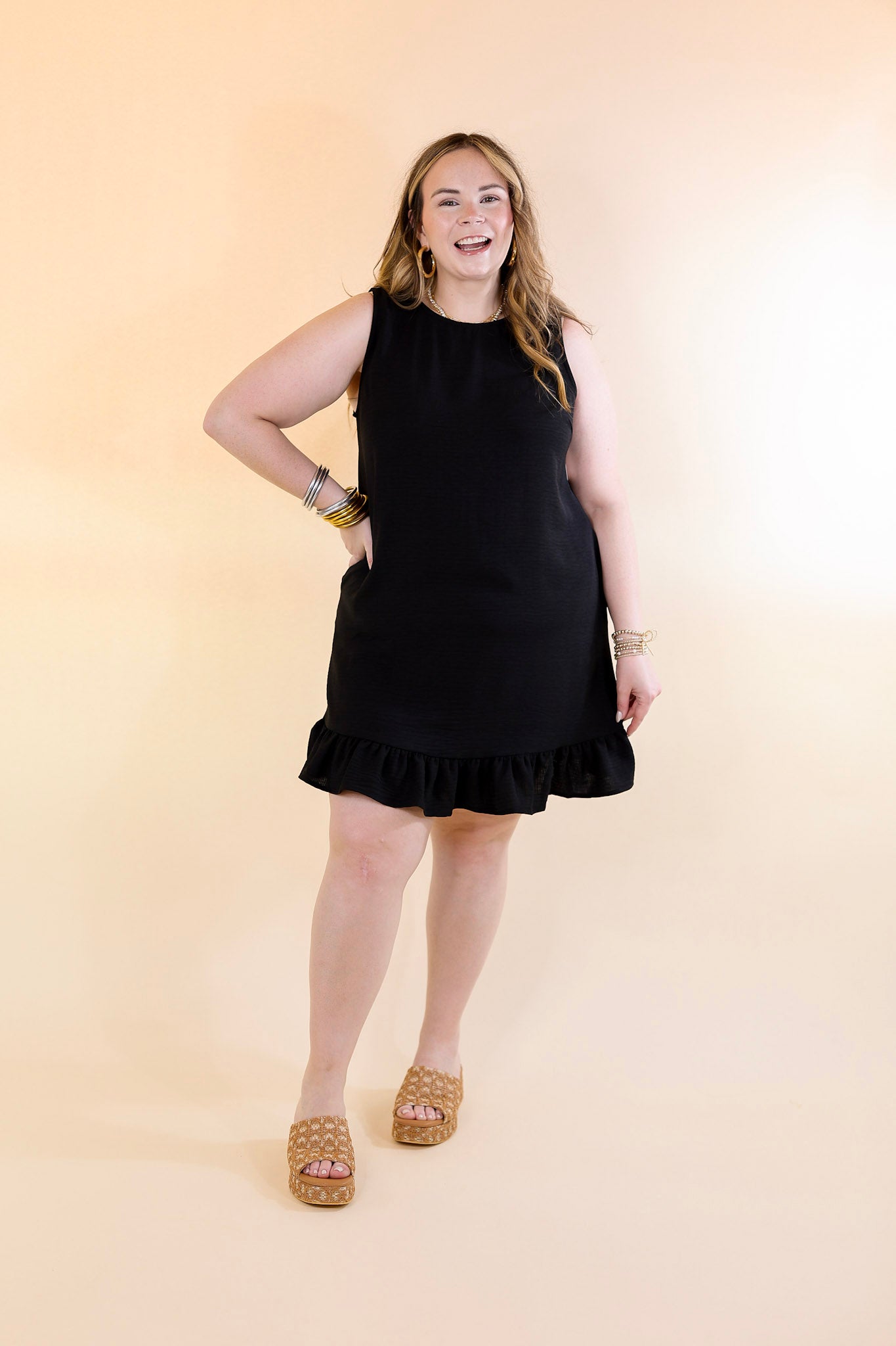 Perfectly Yours Tank Dress with Ruffle Hem in Black