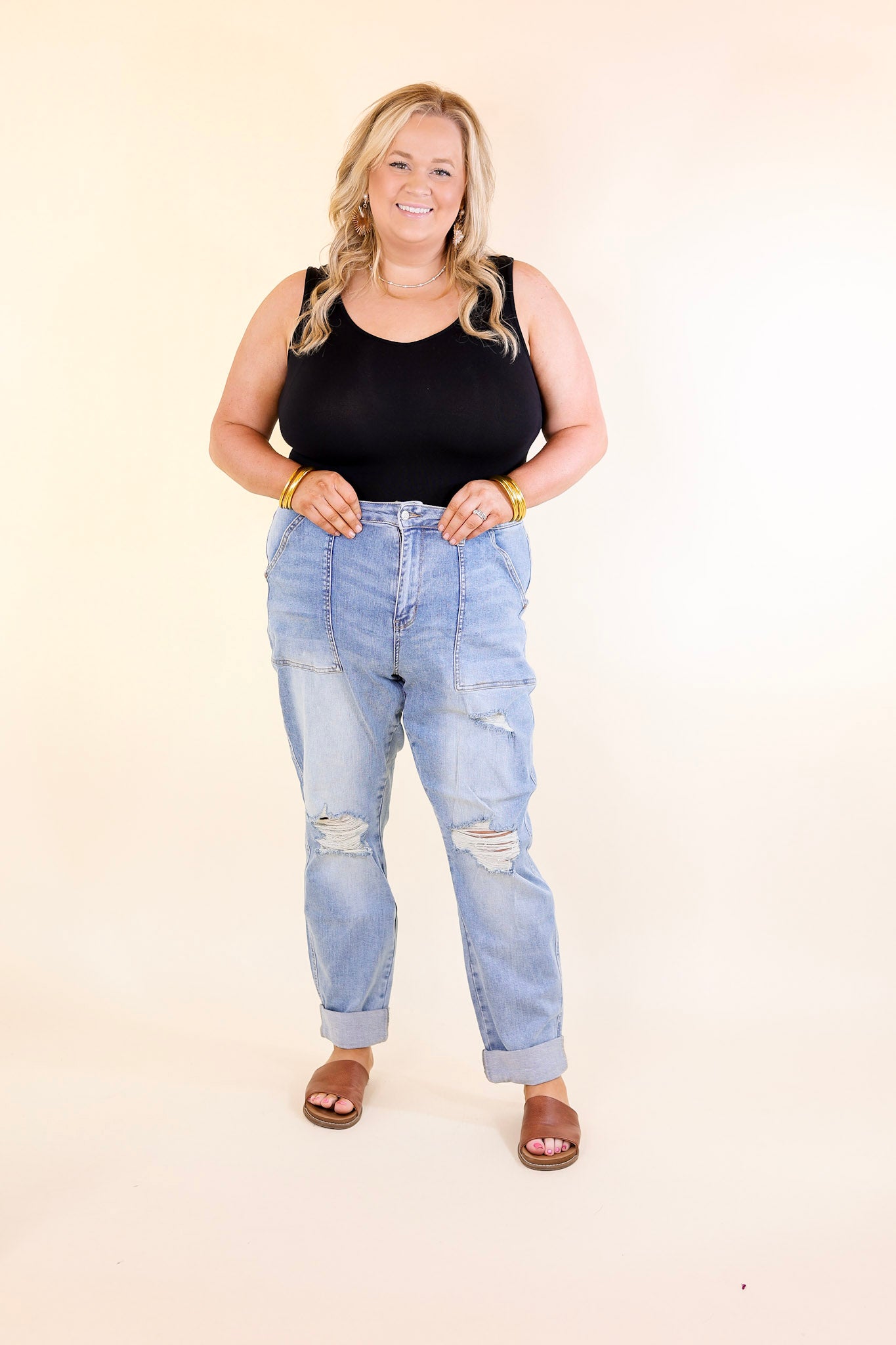 Judy Blue | Ripped Revival High Waisted Destroy Boyfriend Jean with Patch Pockets in Medium Wash