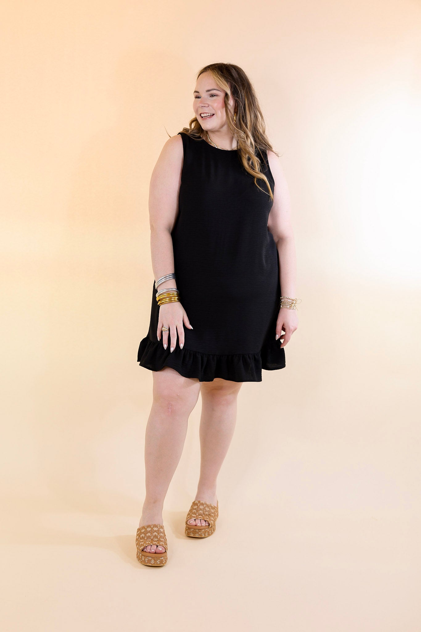 Perfectly Yours Tank Dress with Ruffle Hem in Black