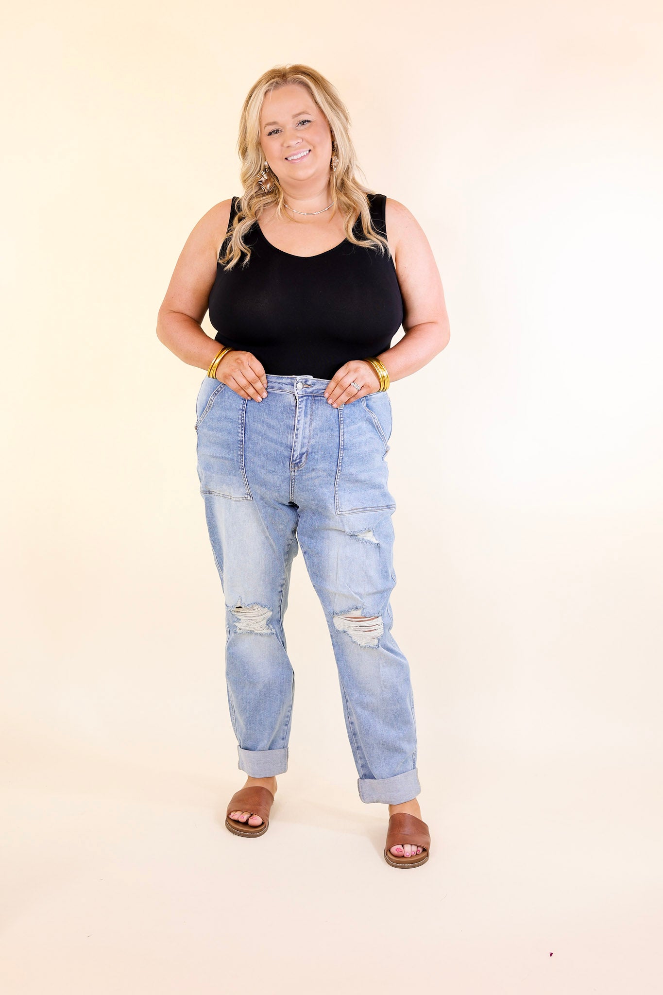 Judy Blue | Ripped Revival High Waisted Destroy Boyfriend Jean with Patch Pockets in Medium Wash