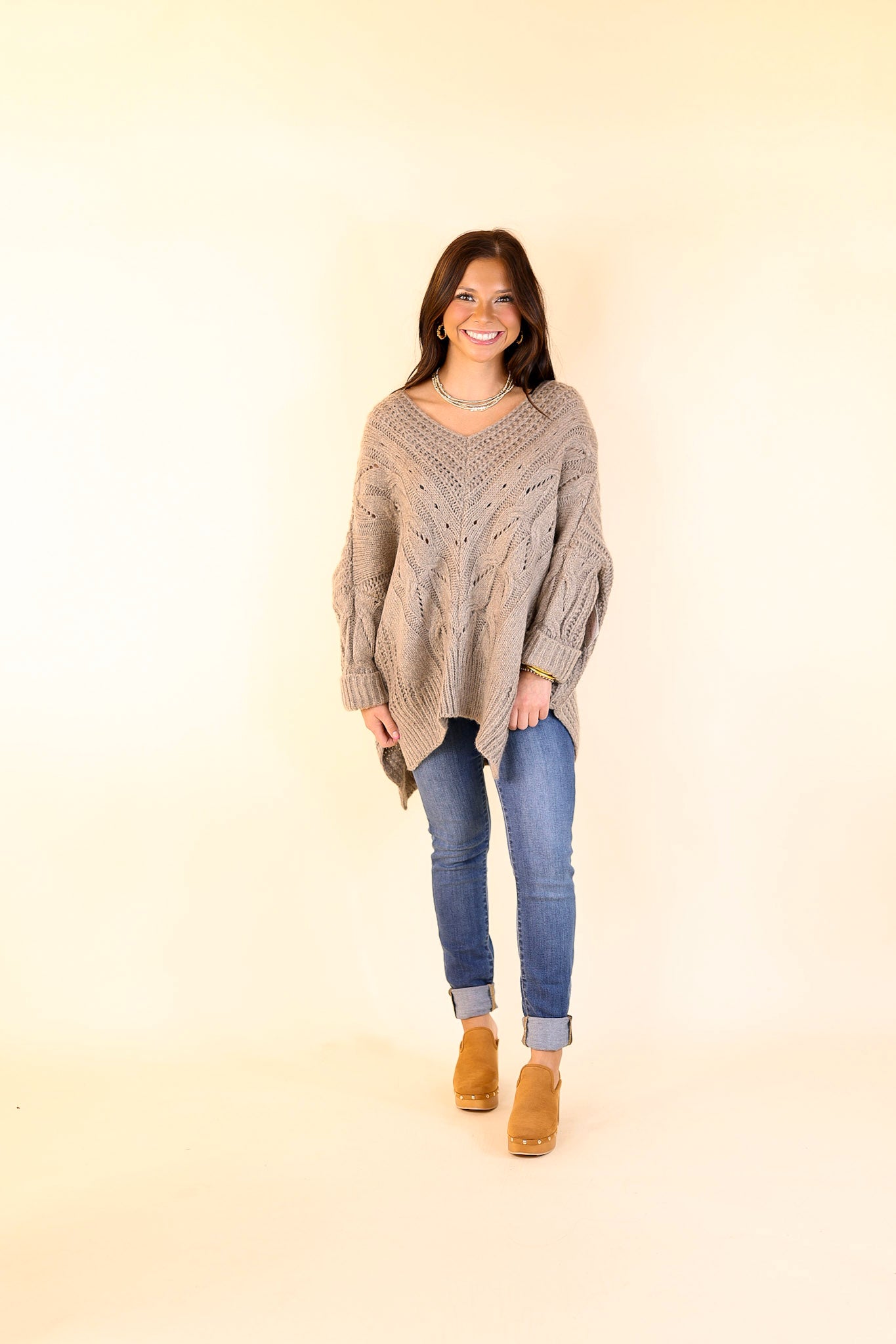 Crisp Morning Air Oversized Dolman 3/4 Sleeve Sweater in Stone Grey