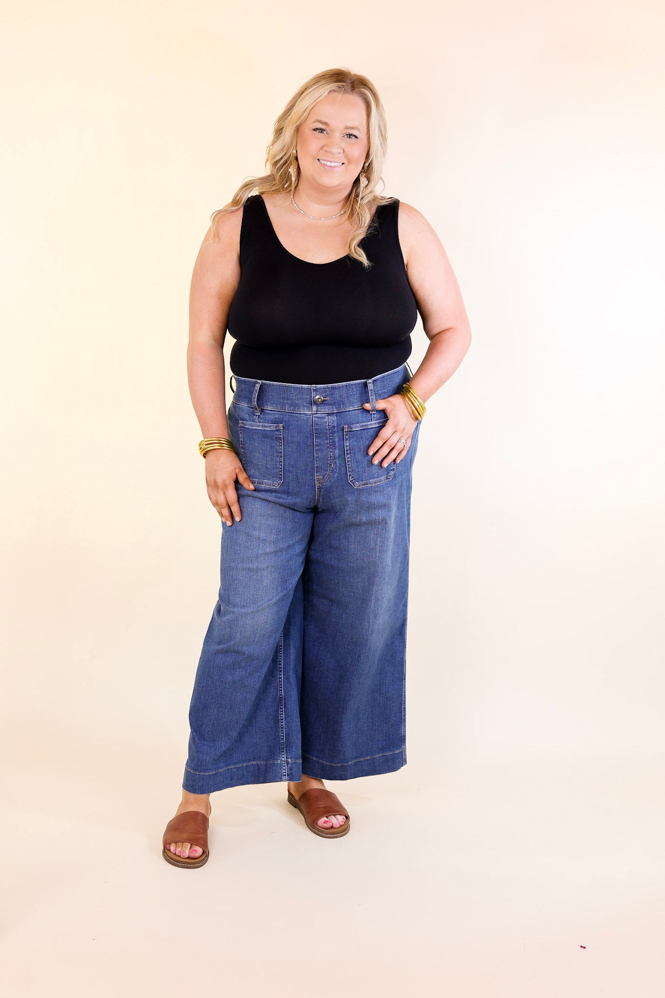 SPANX | EveryWear Cropped Wide Leg Denim Jeans with Patch Pockets