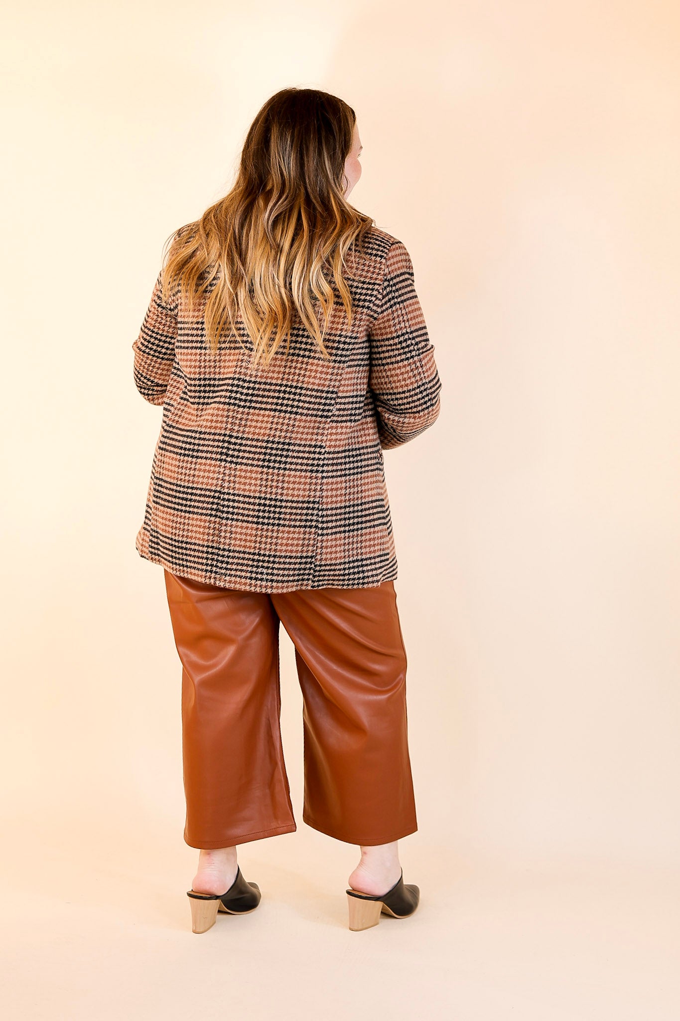 Magical Feeling Houndstooth Blazer with Long Sleeves in Rust Mix