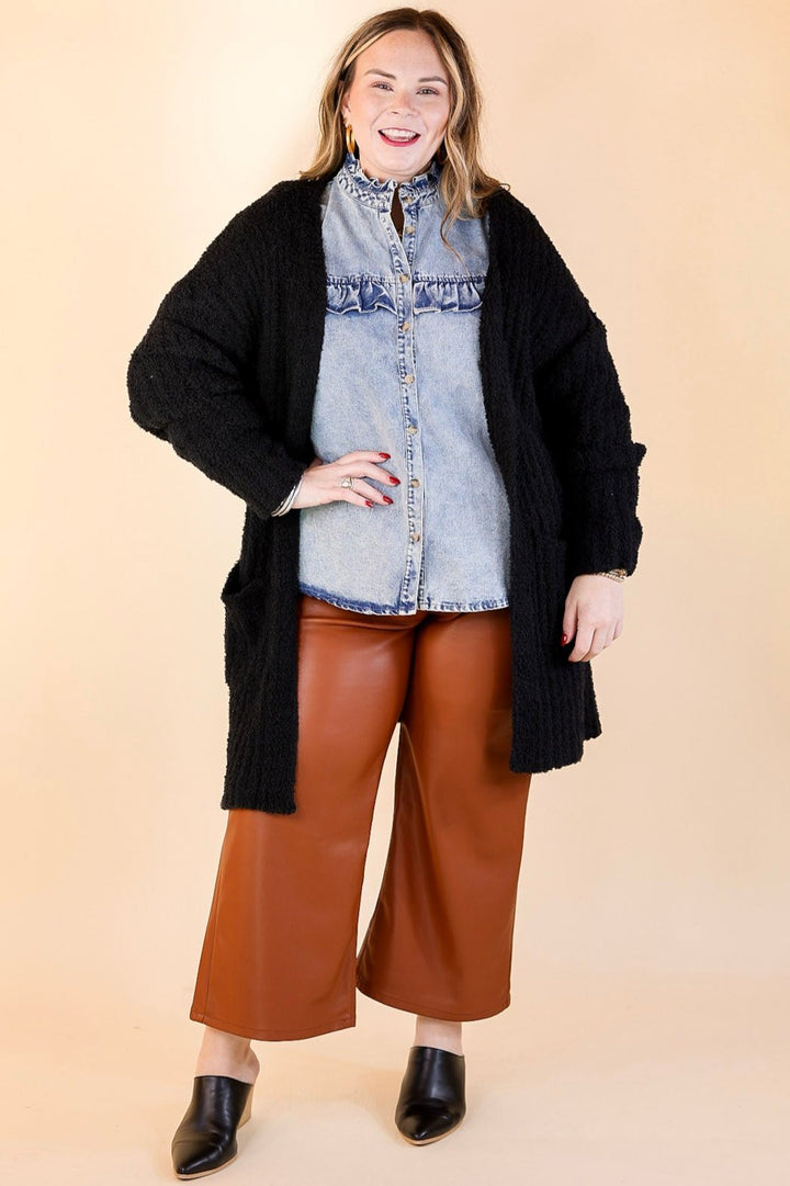 Cold Brew And Cuddles Long Sleeve Cardigan with Pockets in Black