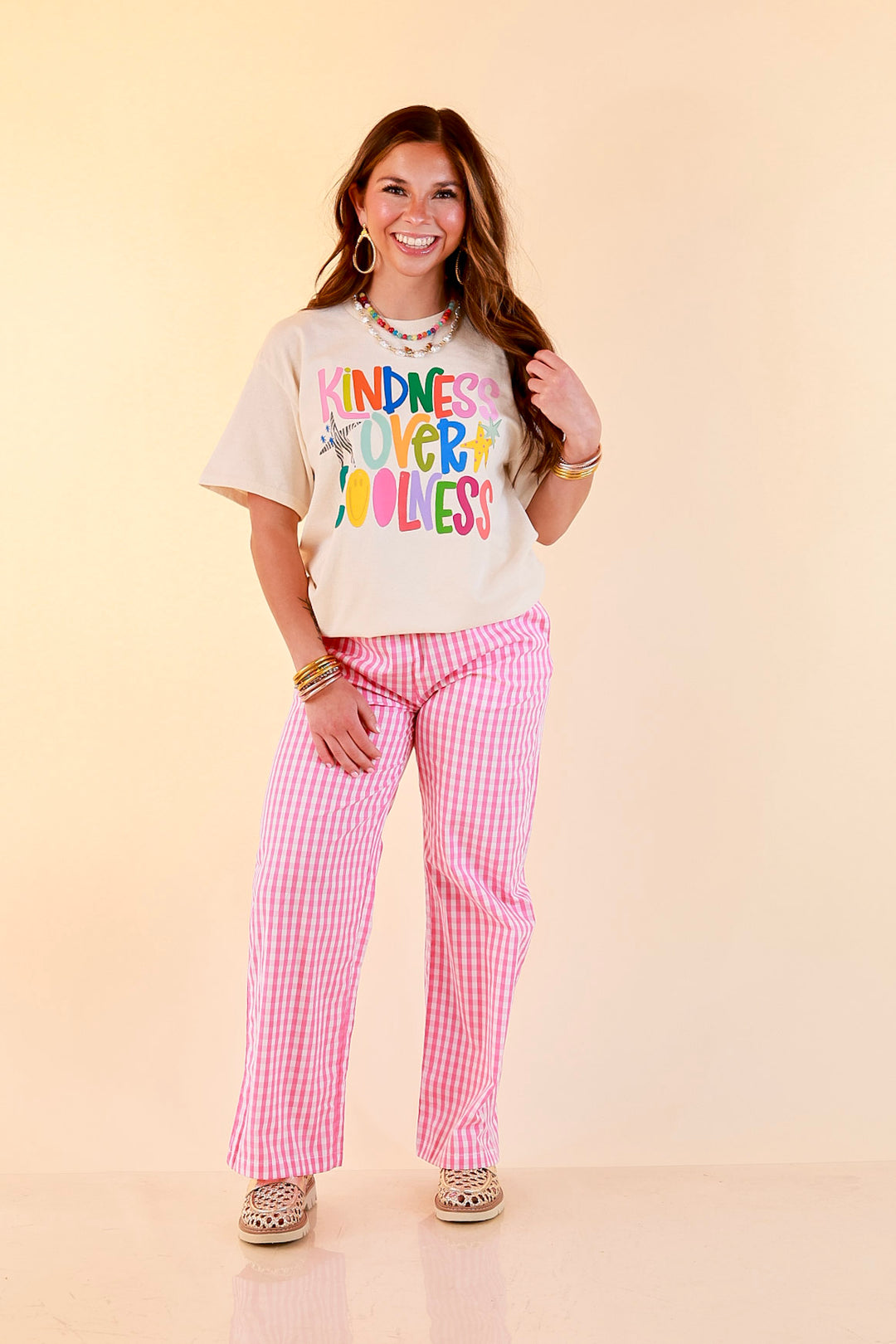 Kindness Over Coolness Short Sleeve Graphic Tee in Natural