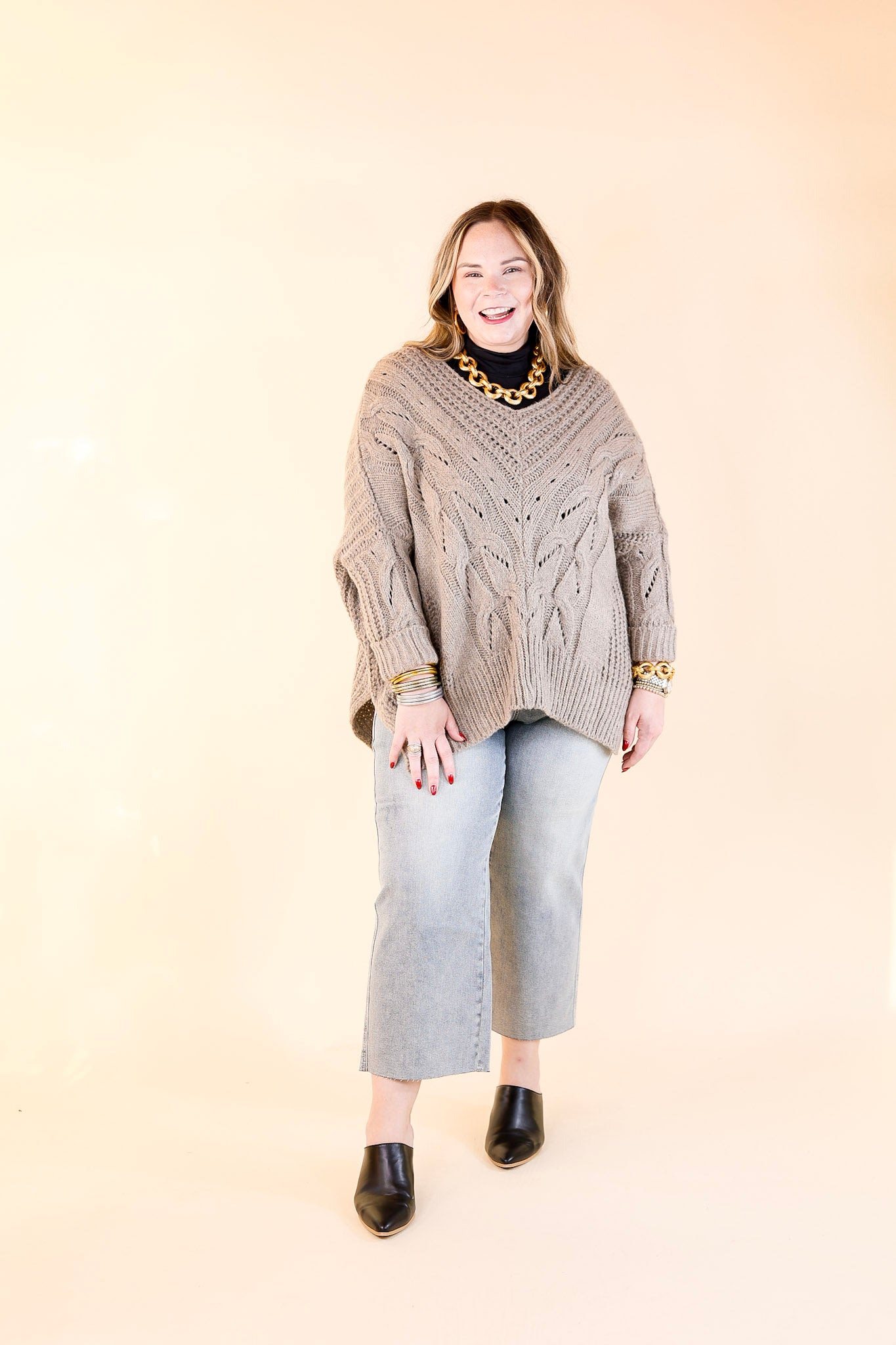 Crisp Morning Air Oversized Dolman 3/4 Sleeve Sweater in Stone Grey