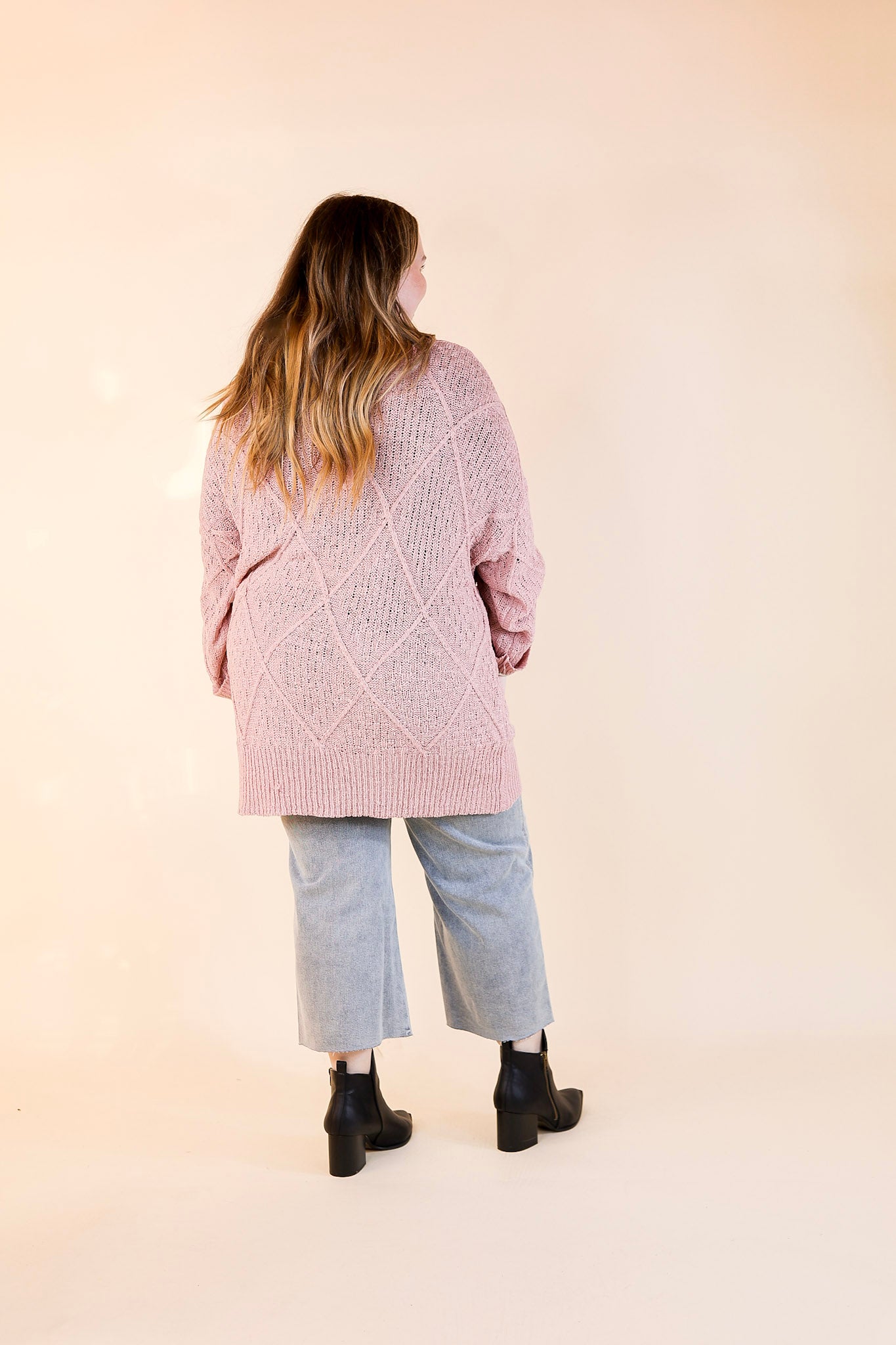 Fashionable Comfort Knit Cardigan with Pockets in Mauve