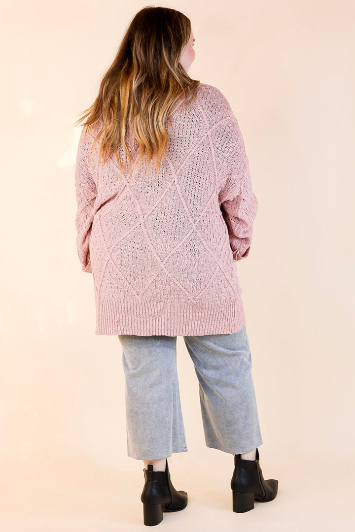 Fashionable Comfort Knit Cardigan with Pockets in Mauve