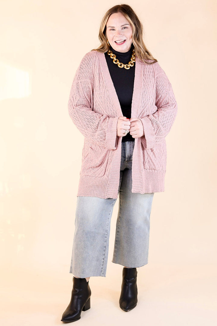 Fashionable Comfort Knit Cardigan with Pockets in Mauve