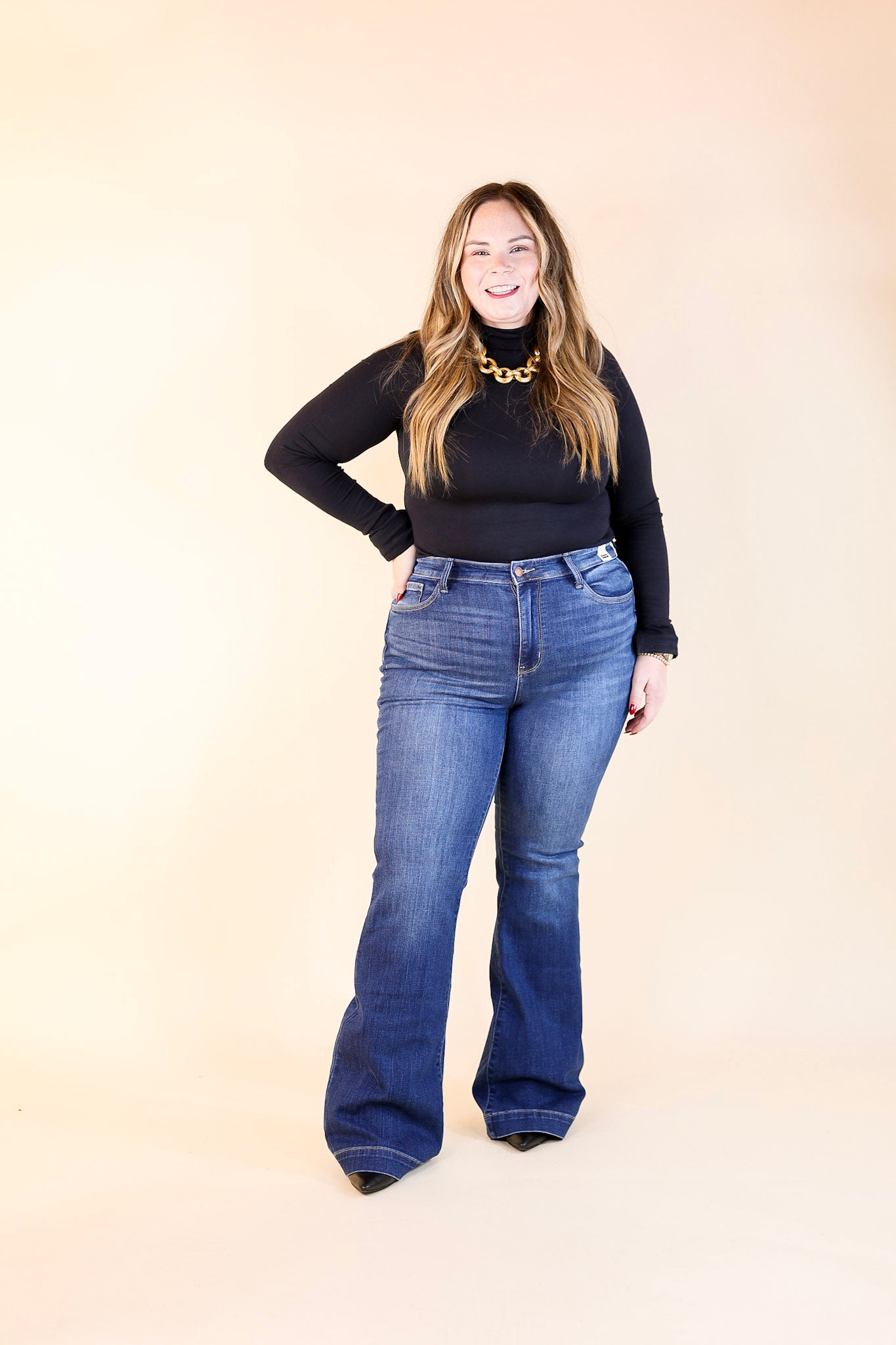 Judy Blue | On the Move High Waisted Wide Hem Flare Jean in Medium Wash