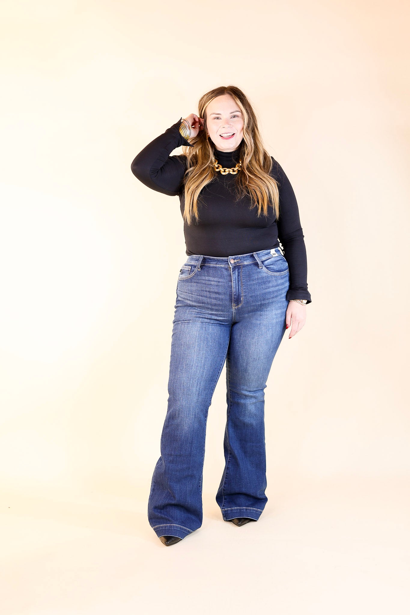 Judy Blue | On the Move High Waisted Wide Hem Flare Jean in Medium Wash