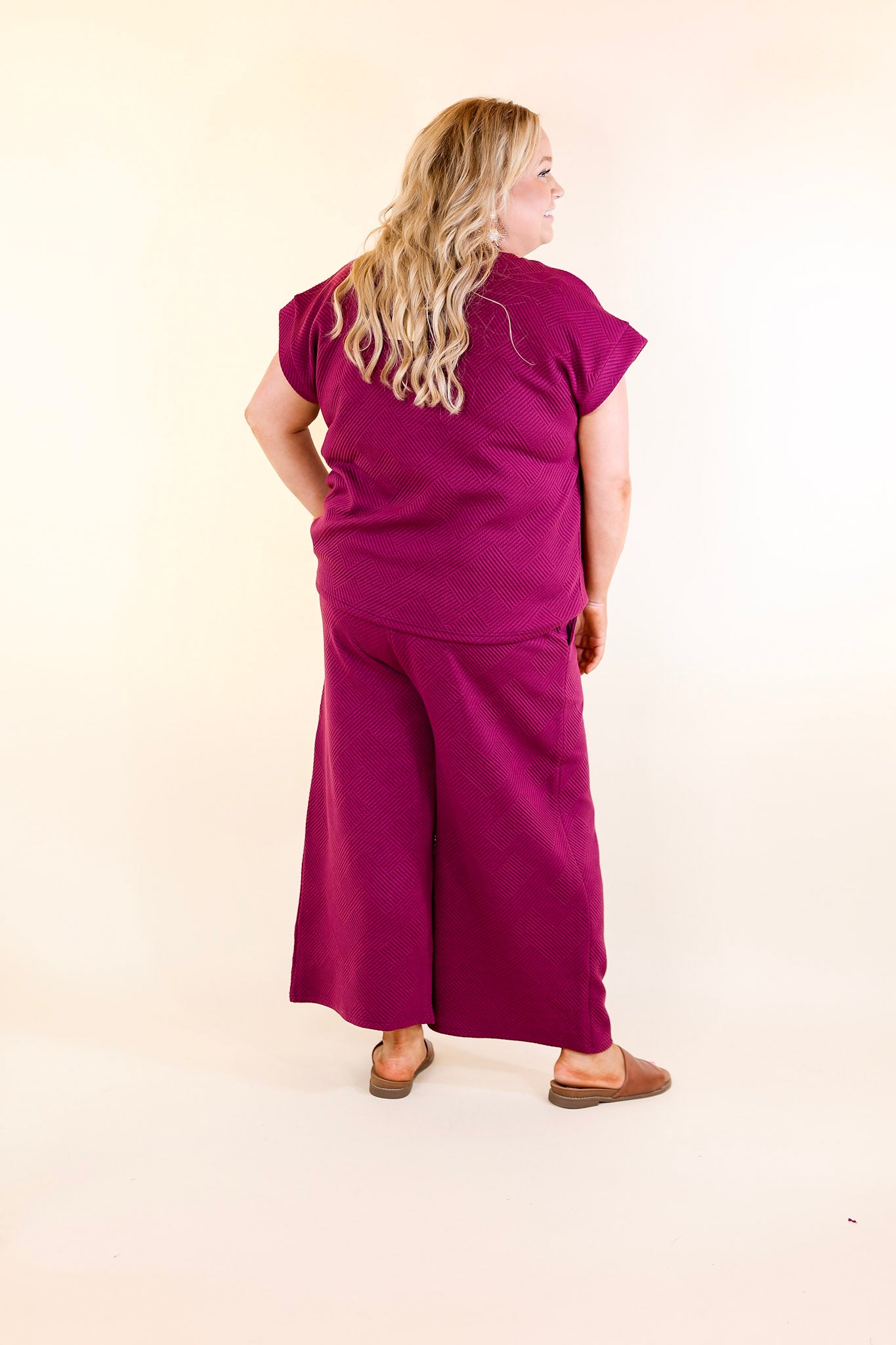 Glamour on the Go Textured Wide Leg Pant in Plum Purple