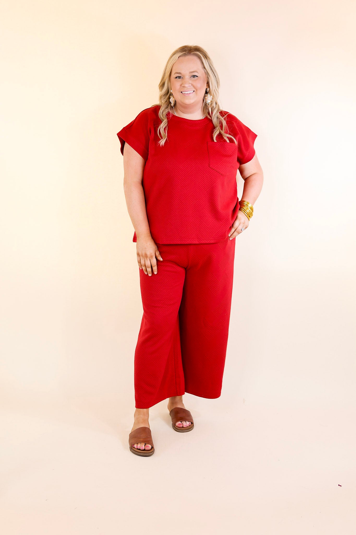 Glamour on the Go Textured Top with Pocket in Scarlet Red