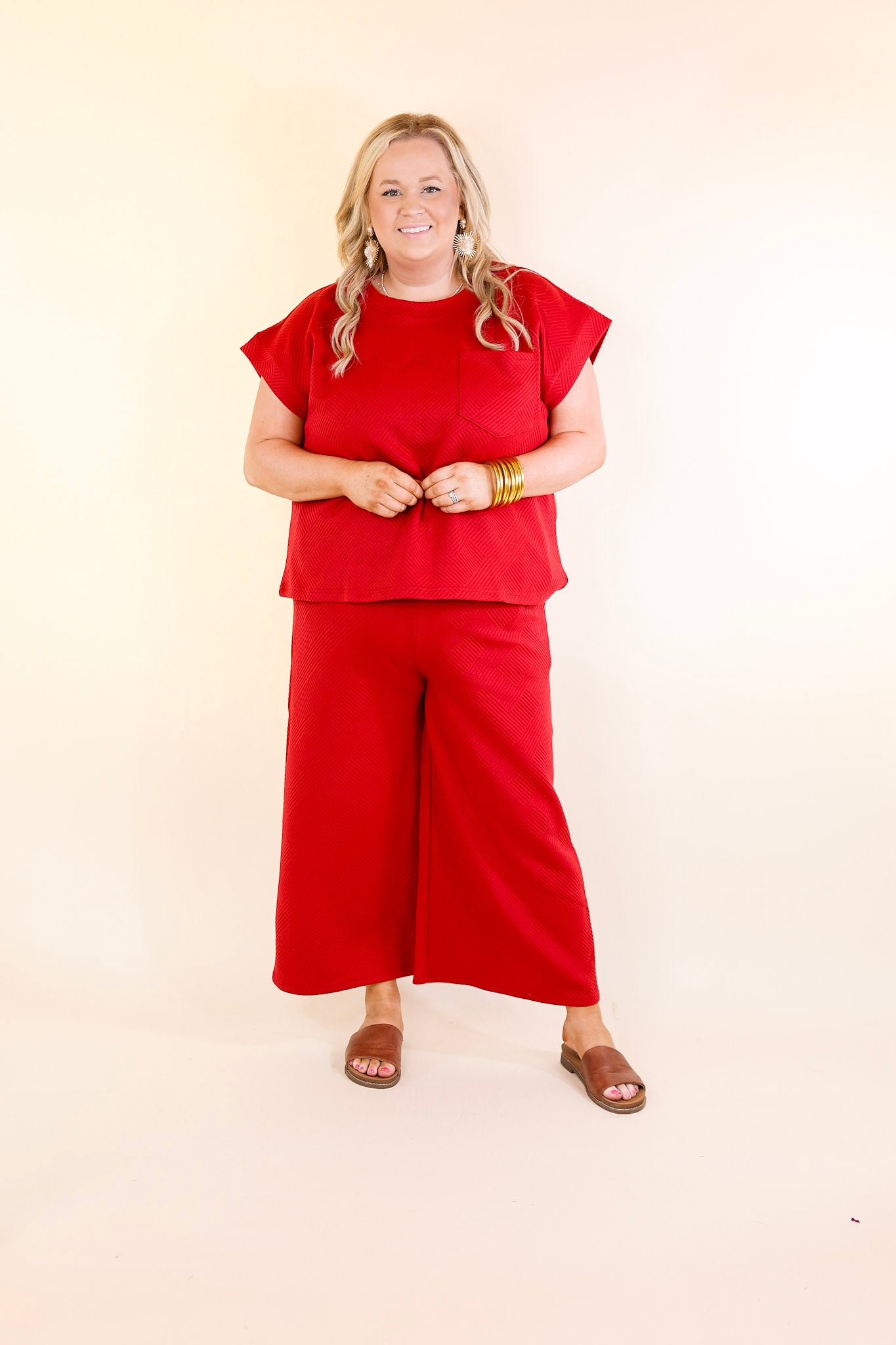 Glamour on the Go Textured Top with Pocket in Scarlet Red