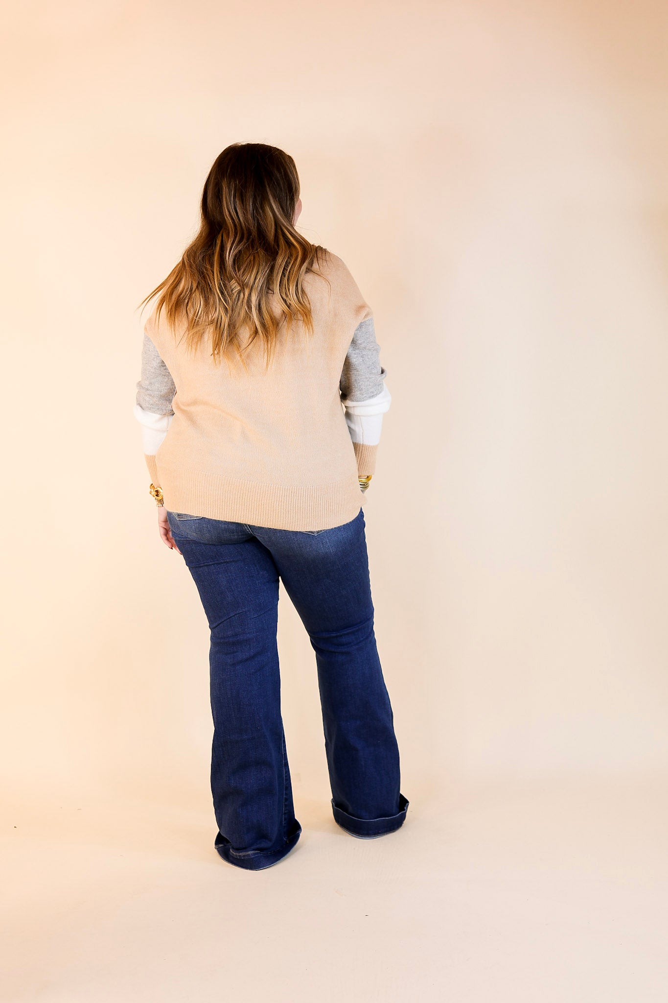 Frozen Lake Color Block Sweater in Ivory, Tan, and Grey