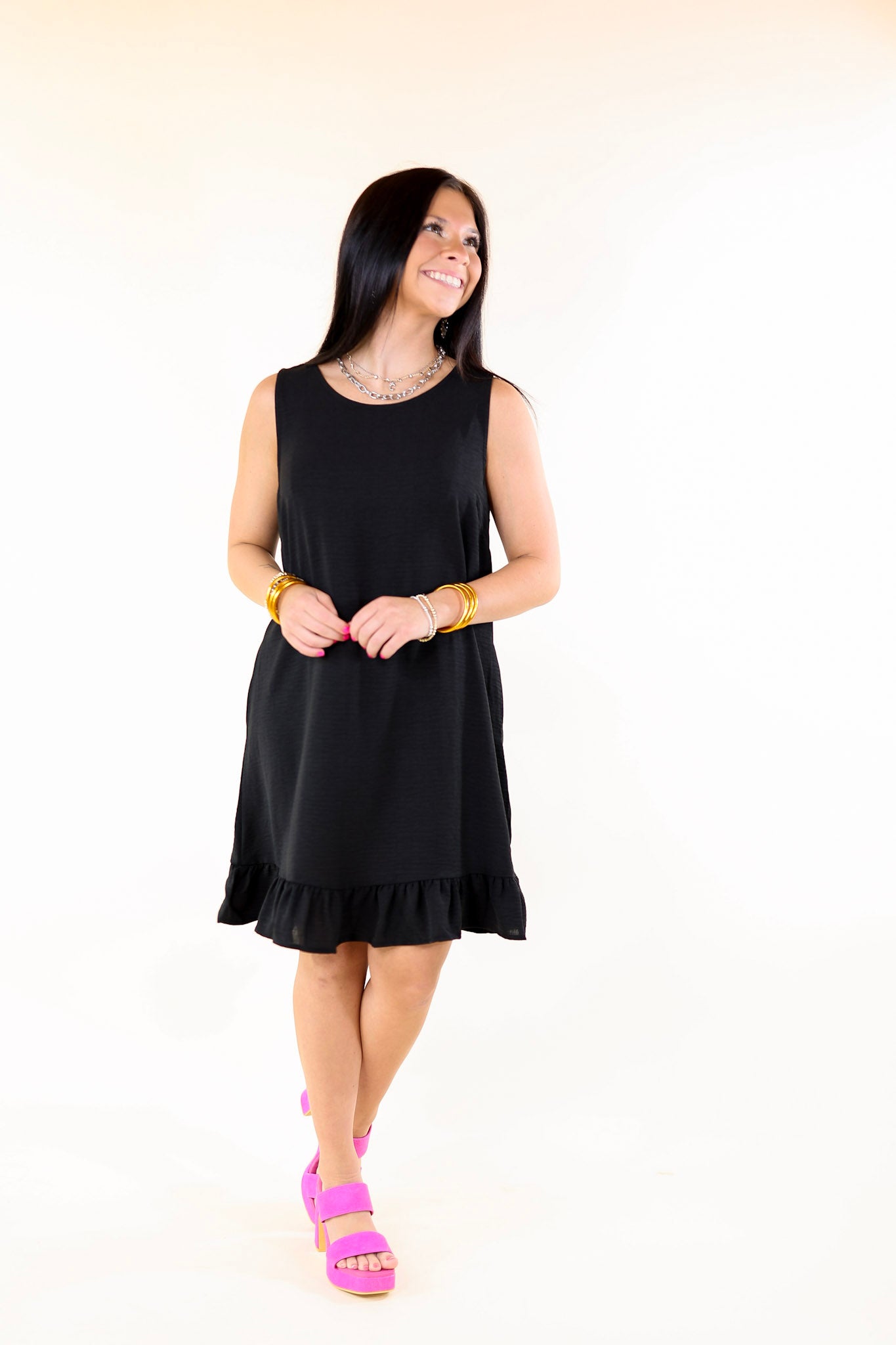 Perfectly Yours Tank Dress with Ruffle Hem in Black