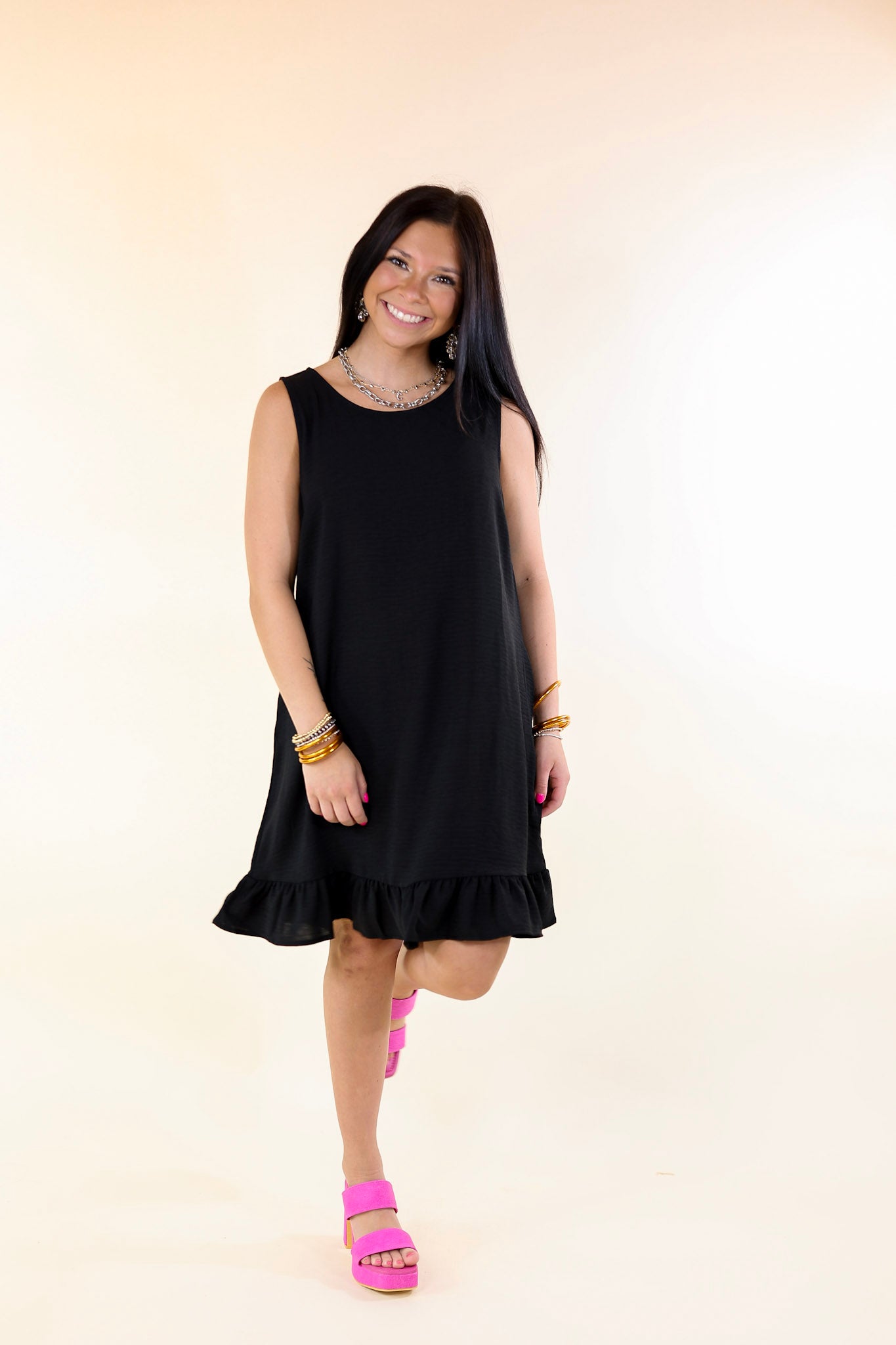 Perfectly Yours Tank Dress with Ruffle Hem in Black