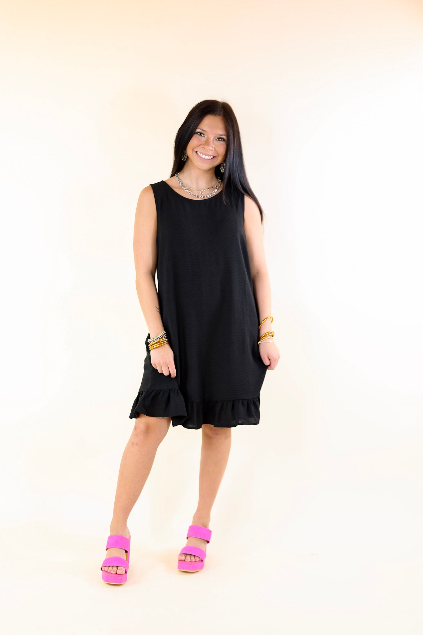 Perfectly Yours Tank Dress with Ruffle Hem in Black