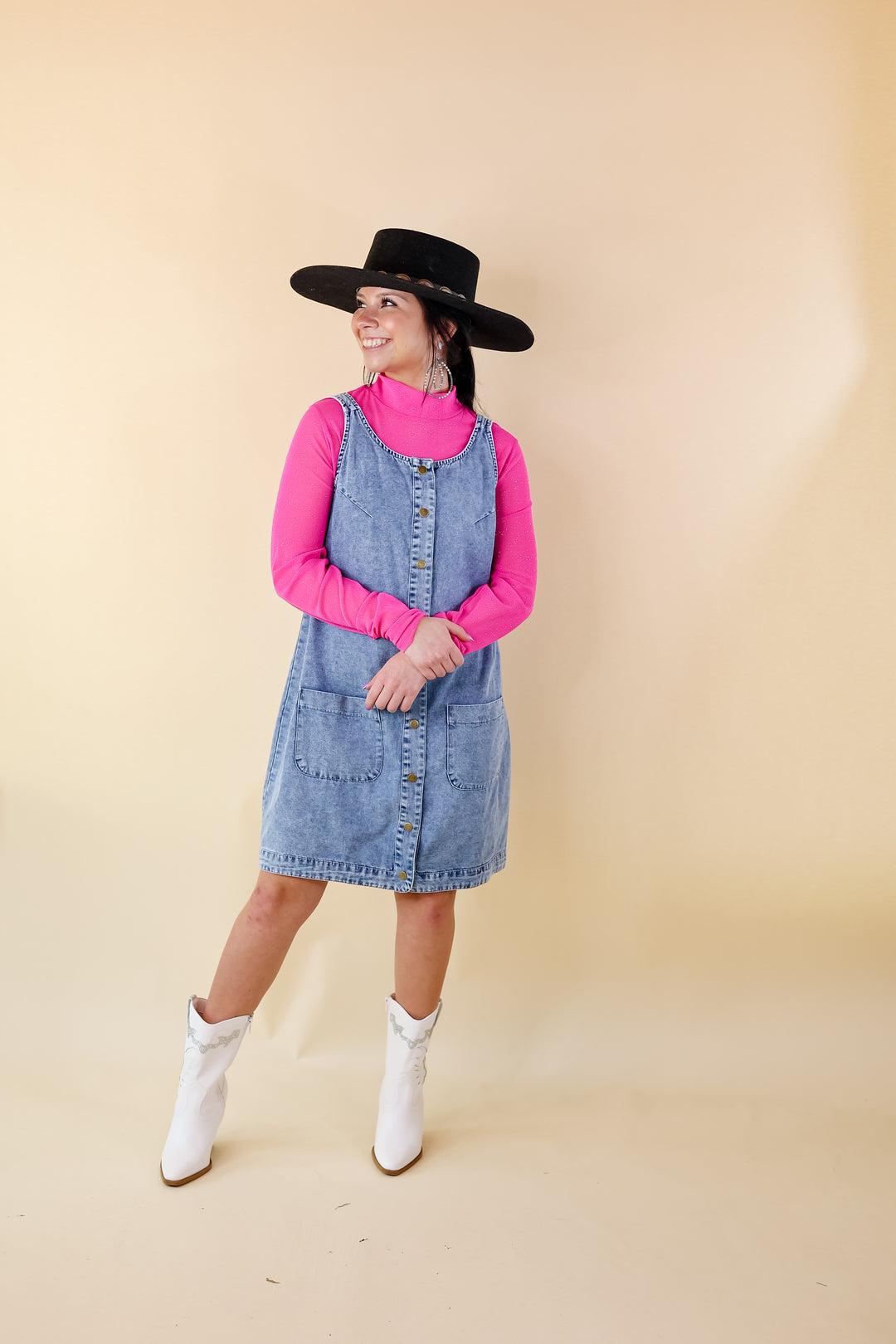 The Girl Next Door Denim Button Up Dress in Light Wash - Giddy Up Glamour Boutique