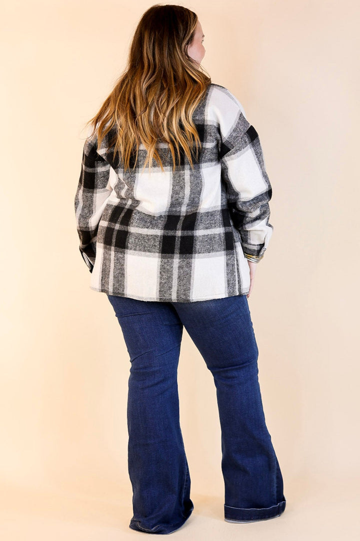 Cozy Memories Plaid Shacket with Front Pockets in Black