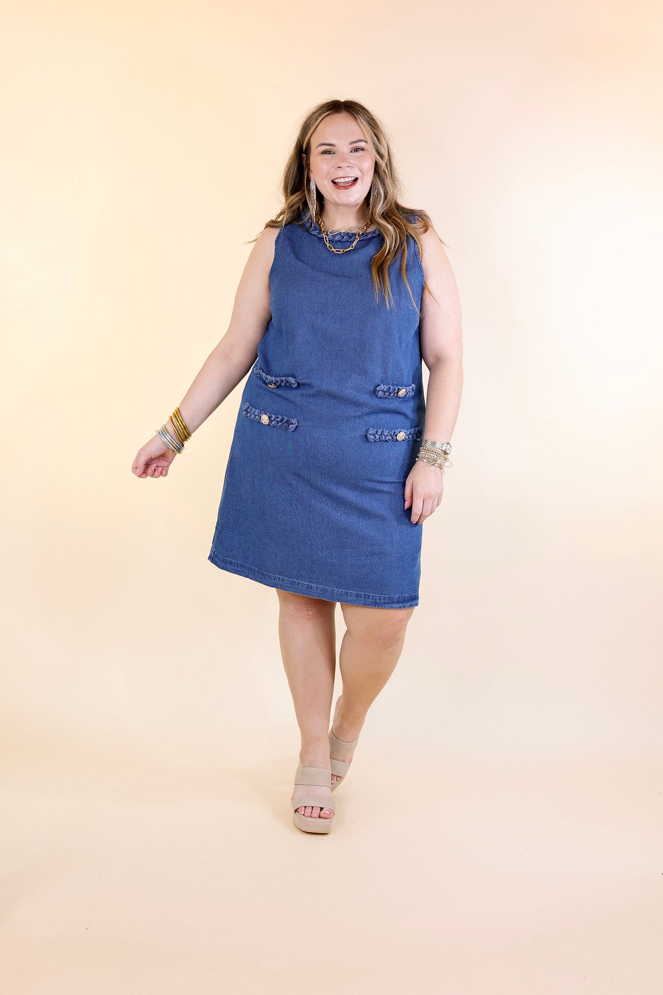 Simple Serenity Denim Dress with Braided Detailing