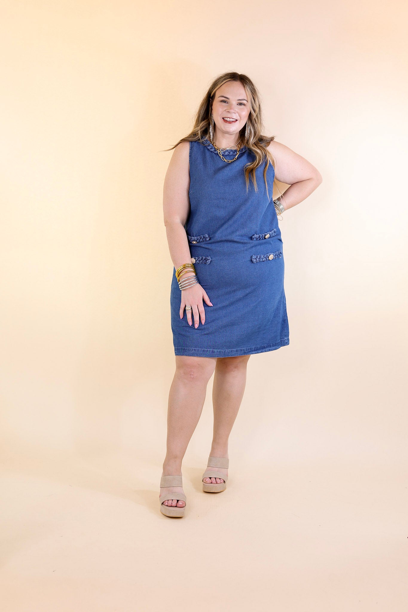 Simple Serenity Denim Dress with Braided Detailing