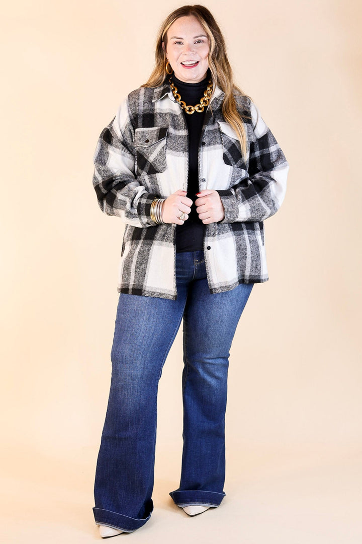 Cozy Memories Plaid Shacket with Front Pockets in Black