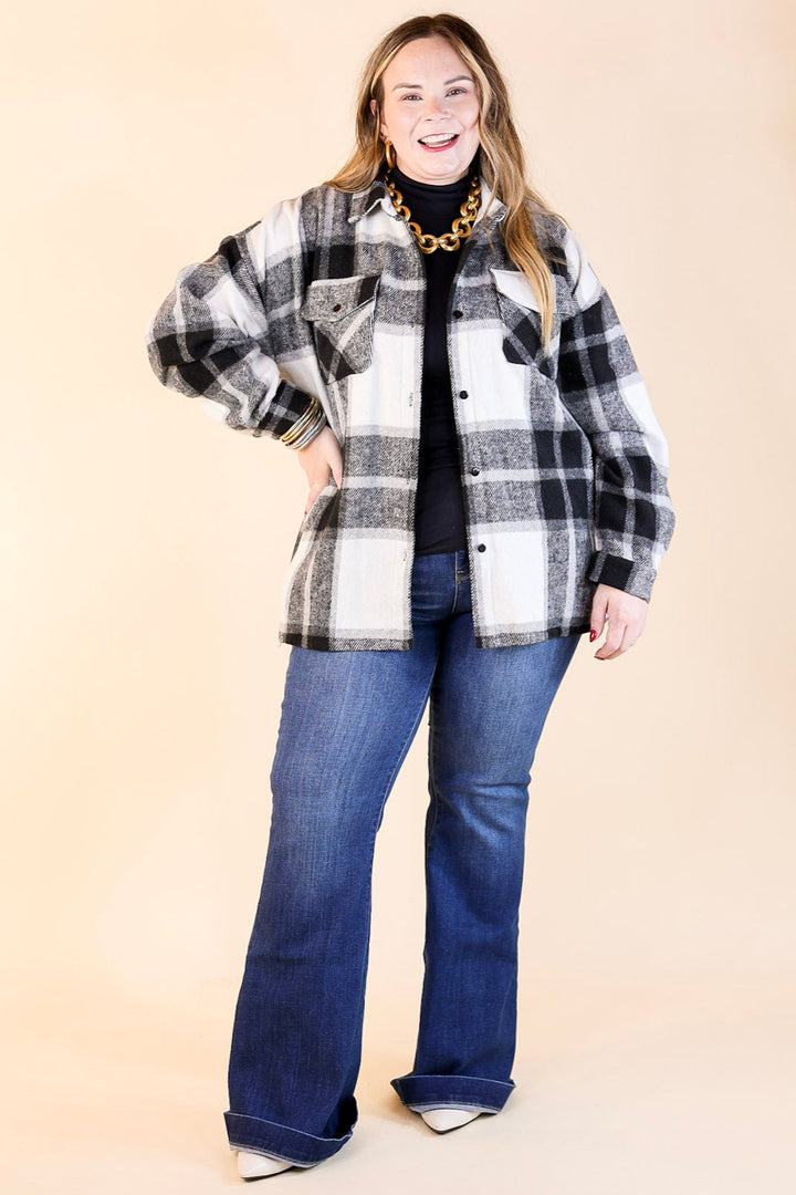 Cozy Memories Plaid Shacket with Front Pockets in Black