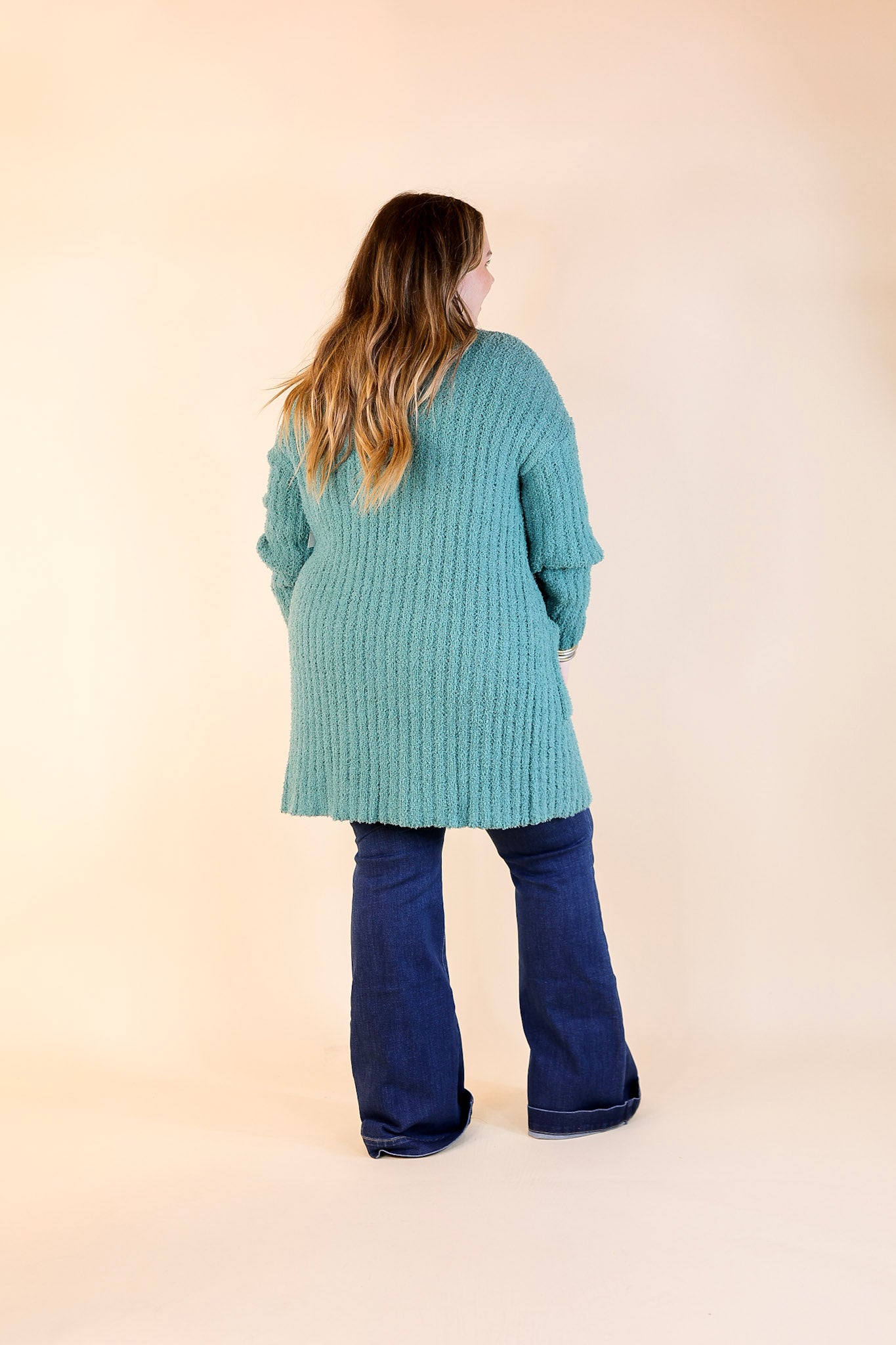 Cold Brew And Cuddles Long Sleeve Cardigan with Pockets in Teal