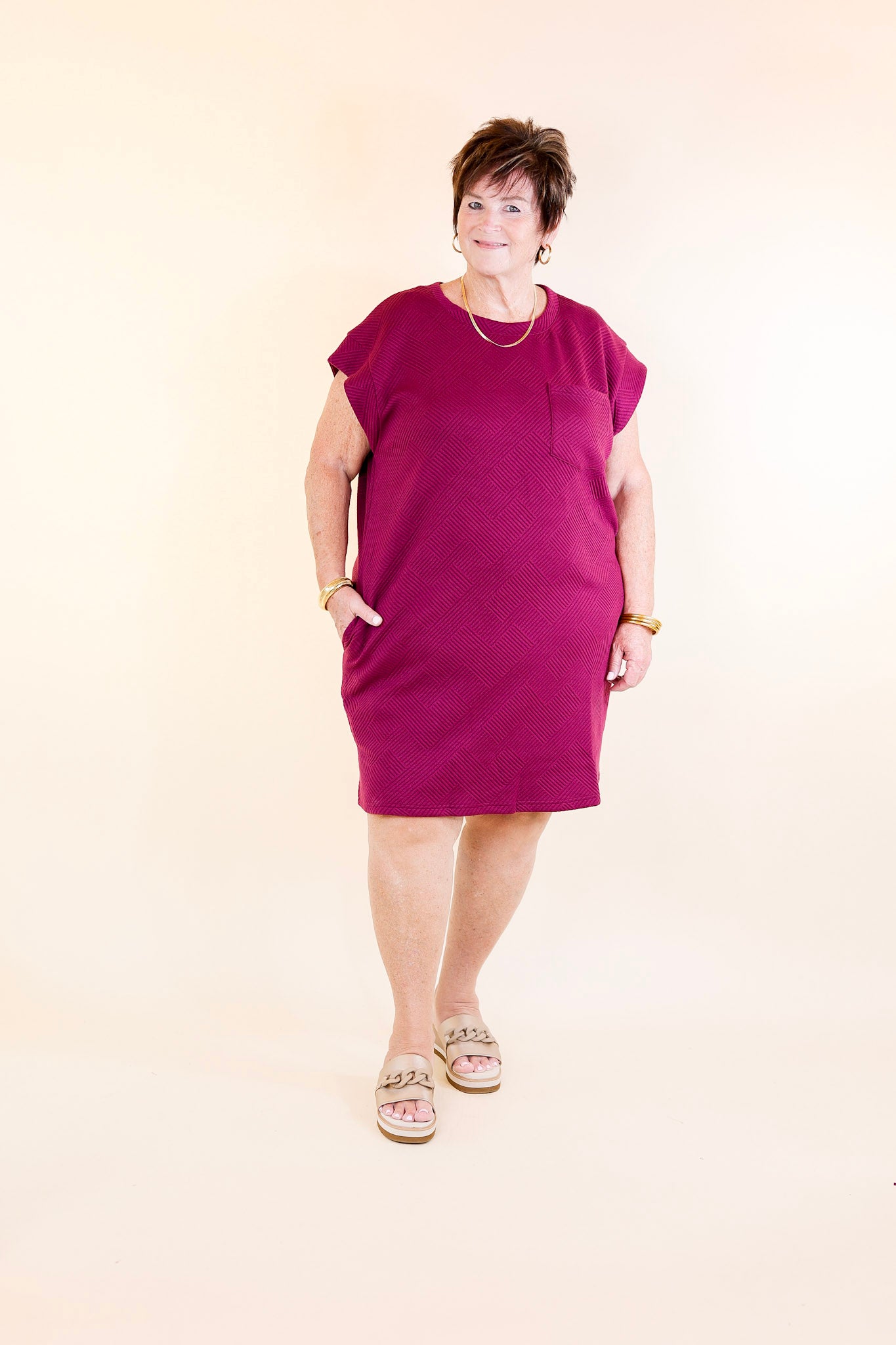 Glamour on the Go Textured Dress in Plum Purple