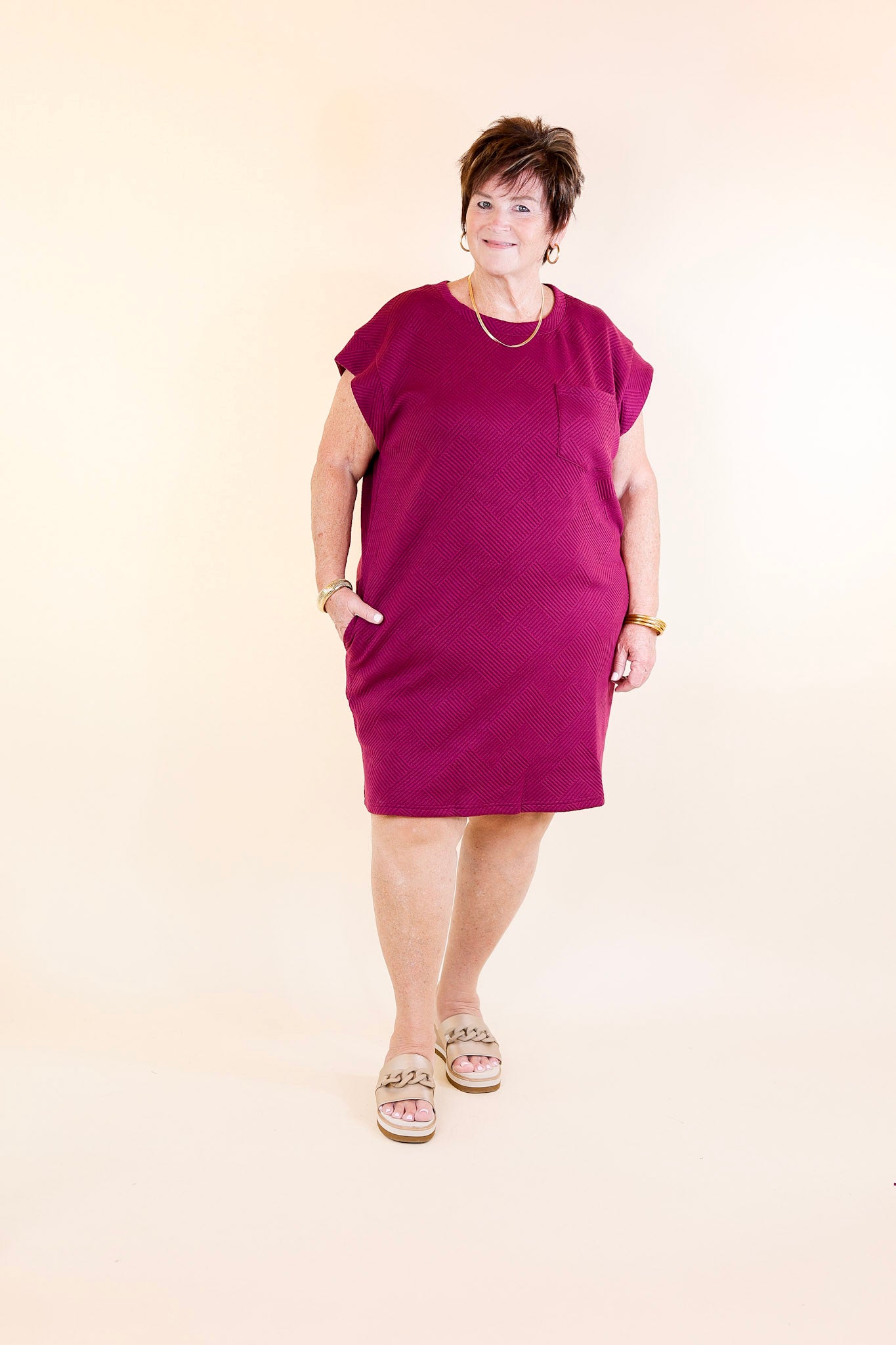 Glamour on the Go Textured Dress in Plum Purple