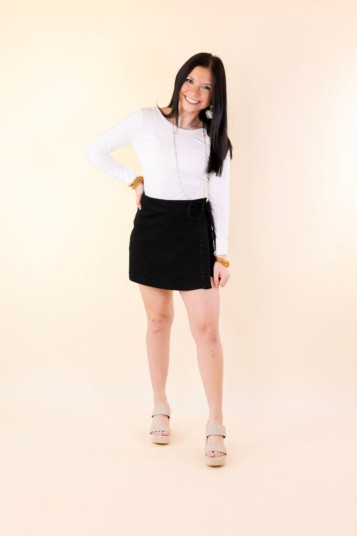 Judy Blue | Summer Starlight Denim Tie Skort in Black - Giddy Up Glamour Boutique