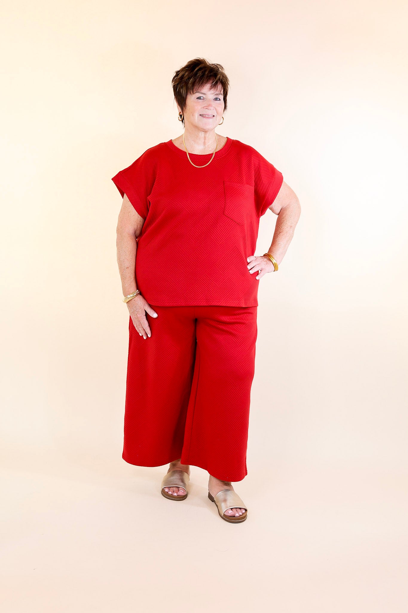 Glamour on the Go Textured Wide Leg Pant in Scarlet Red