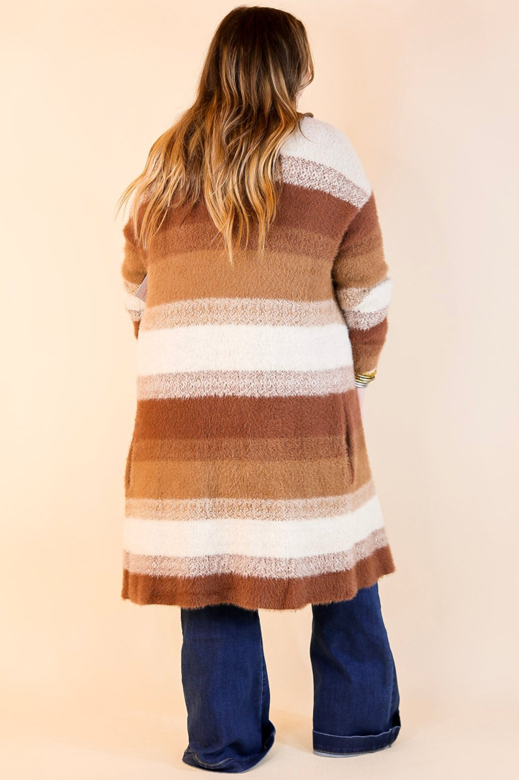 Lost in Layers Striped Eyelash Cardigan in Rust Mix