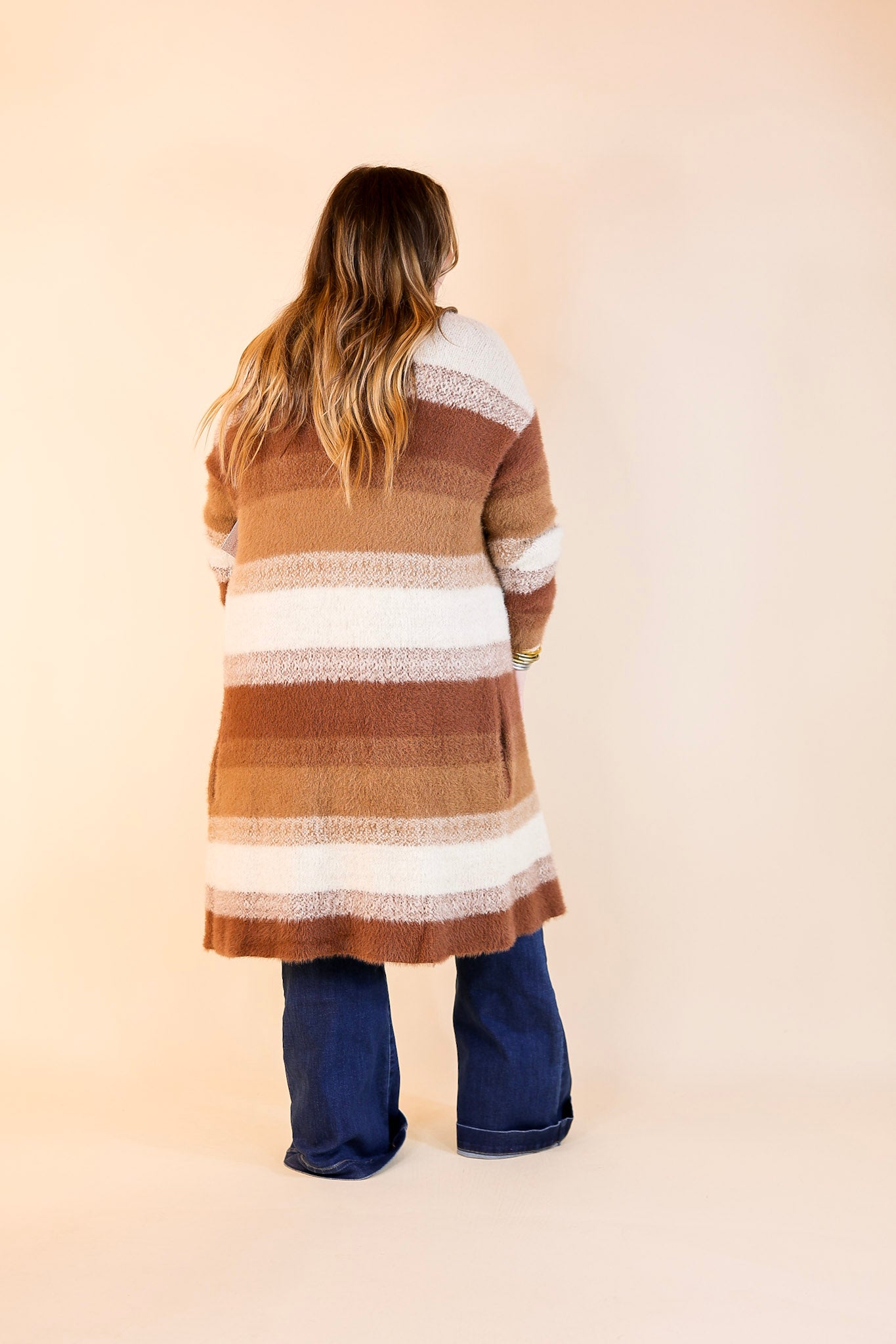 Lost in Layers Striped Eyelash Cardigan in Rust Mix