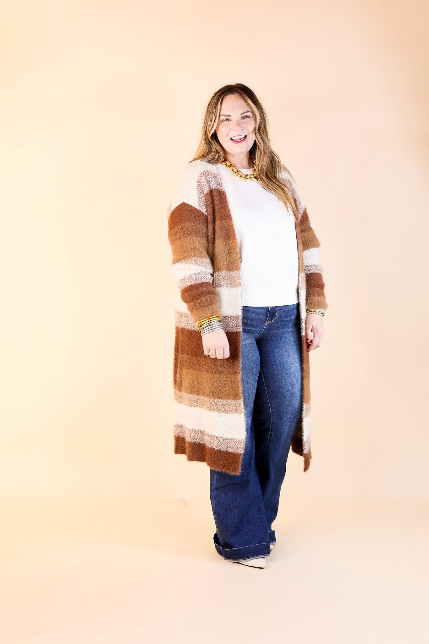 Lost in Layers Striped Eyelash Cardigan in Rust Mix