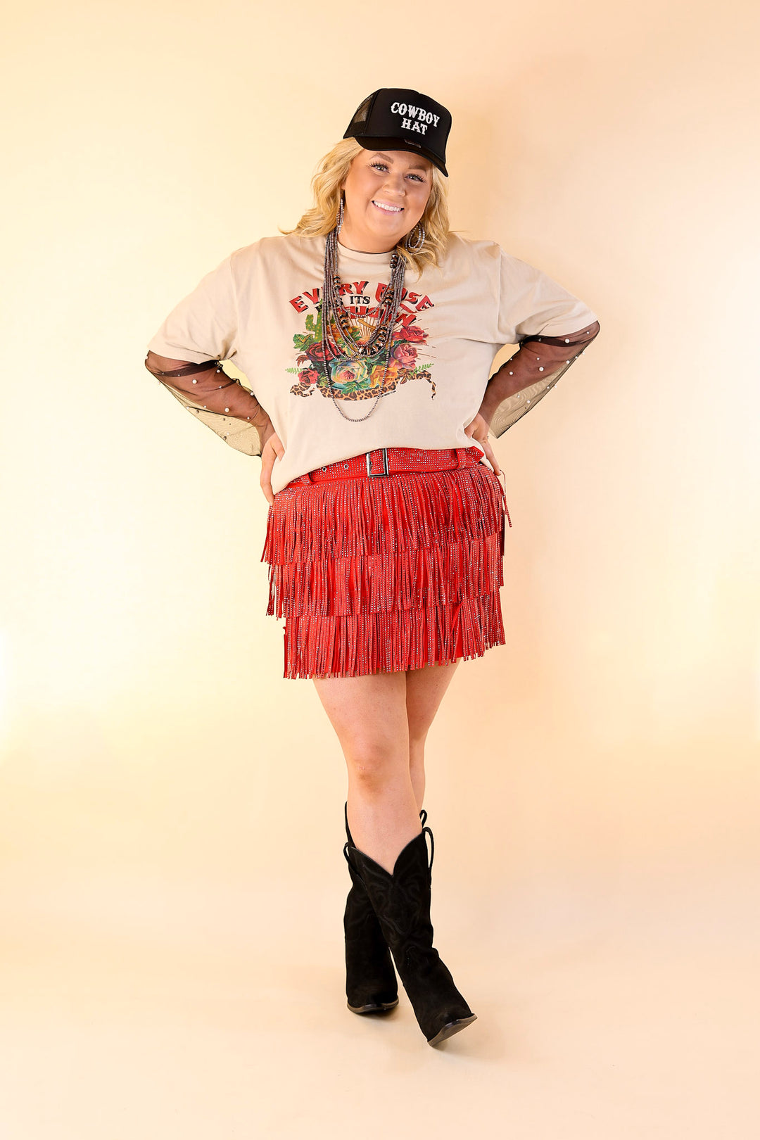 Cowboy Killer Crystal Fringe Mini Skort in Red - Giddy Up Glamour Boutique